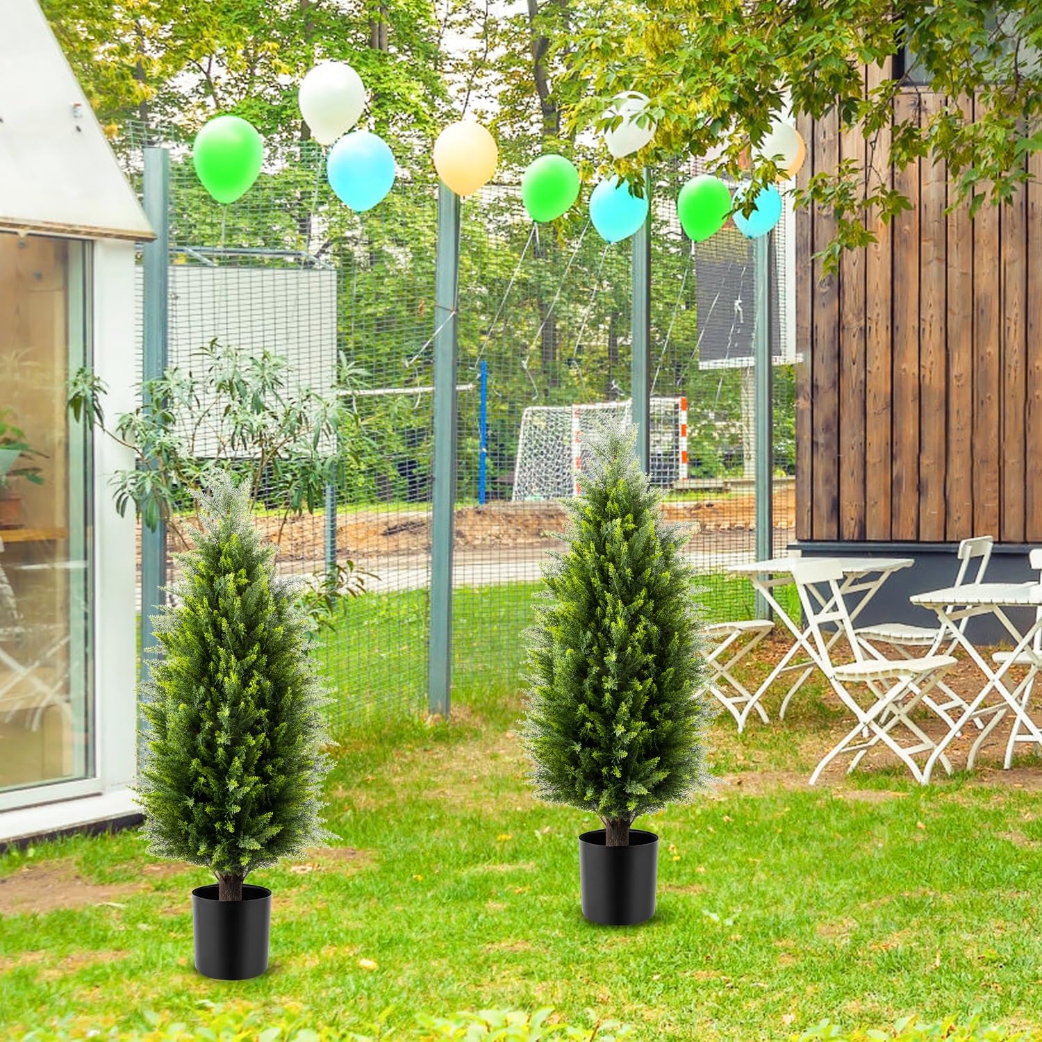 Two 3ft UV Resistant Artificial Cedar Topiary Trees Set of 2