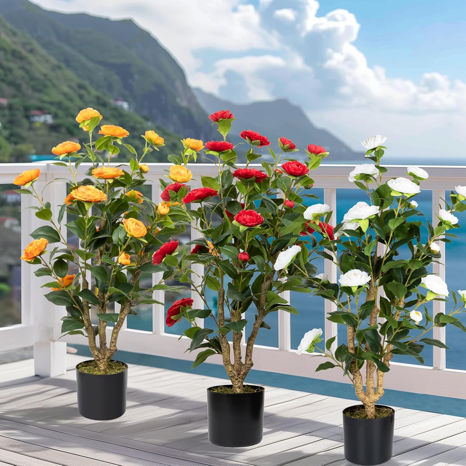 Artificial Camellia Tree 2 Pack with White Flowers