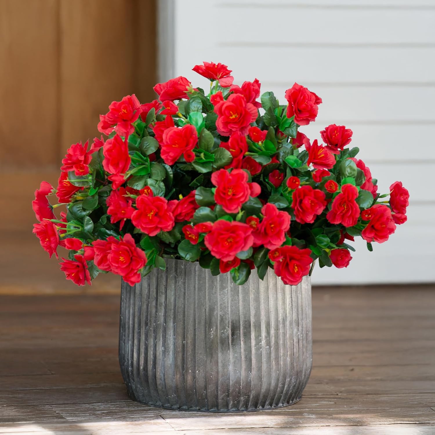 Faux Silk Red Camellia Flowers 3 Bundle Outdoor Decor