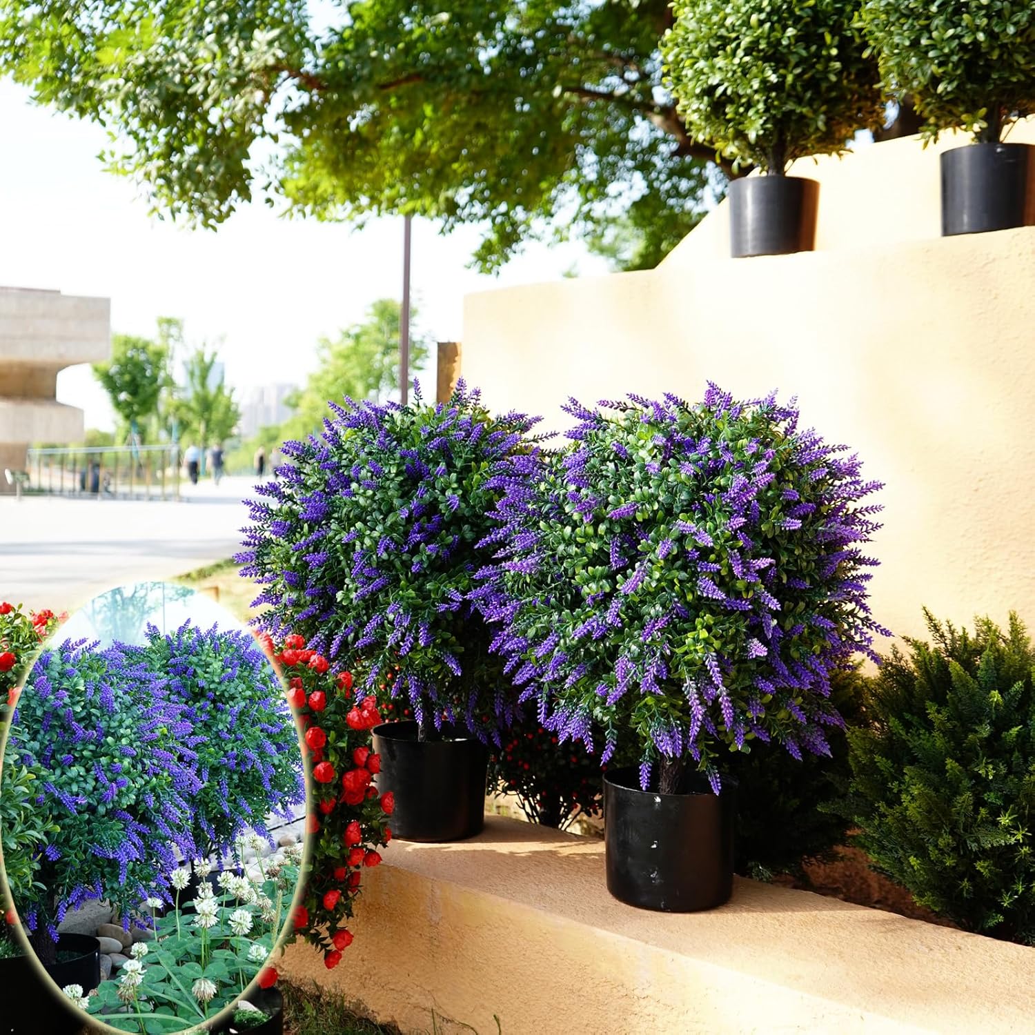 Artificial Lavender Topiary Ball Tree Set of 2 with 12 Butterflies