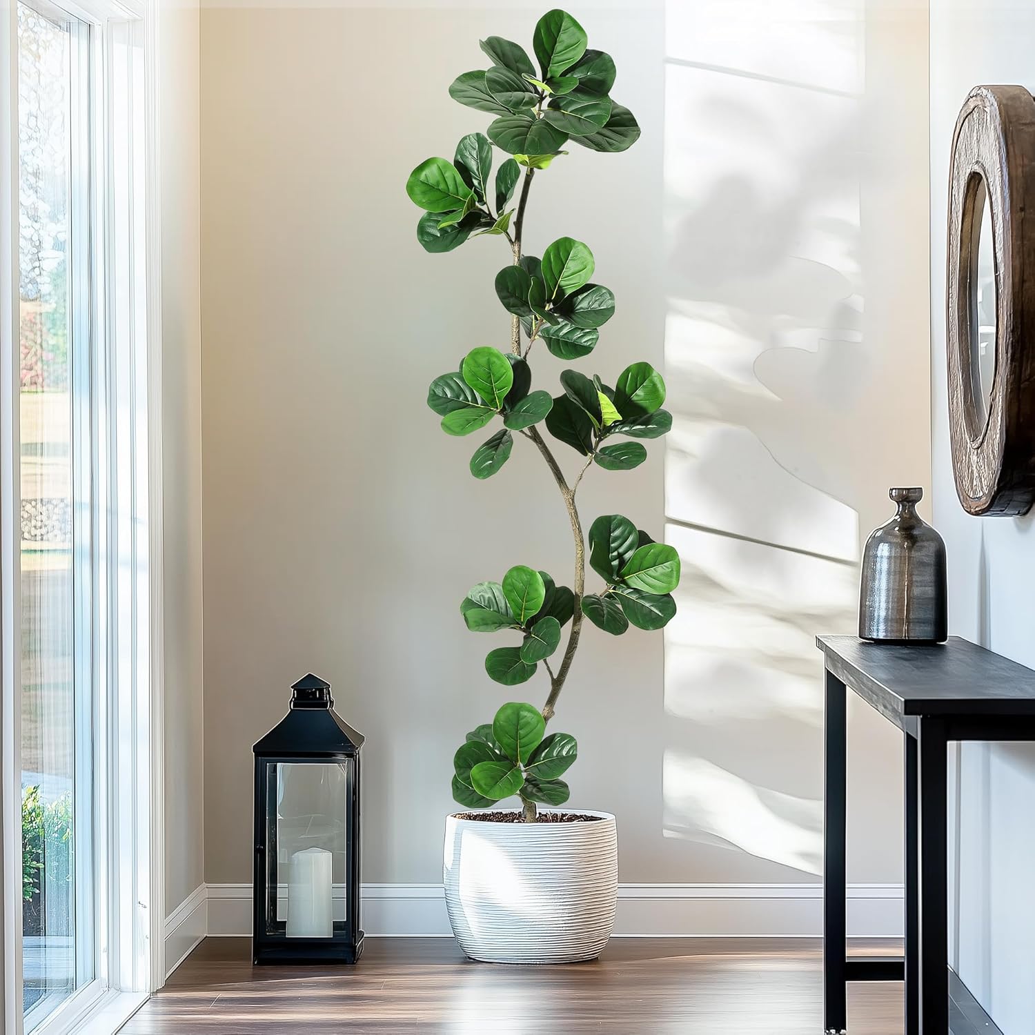 GarveeHome Artificial Fiddle Leaf Fig Tree - 7FT Fake Plant with Black Planter