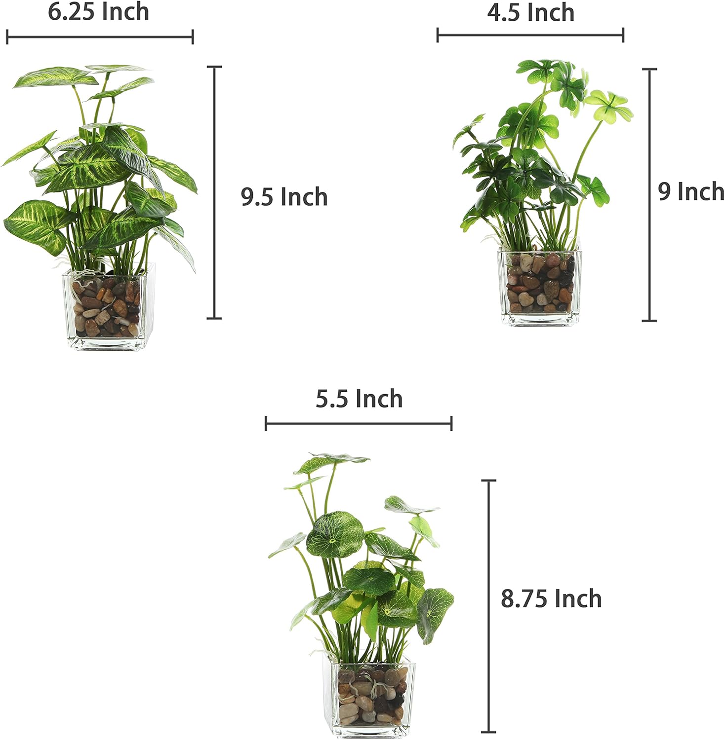 MyGift Set of 3 Fake Plants with Clear Glass Pots