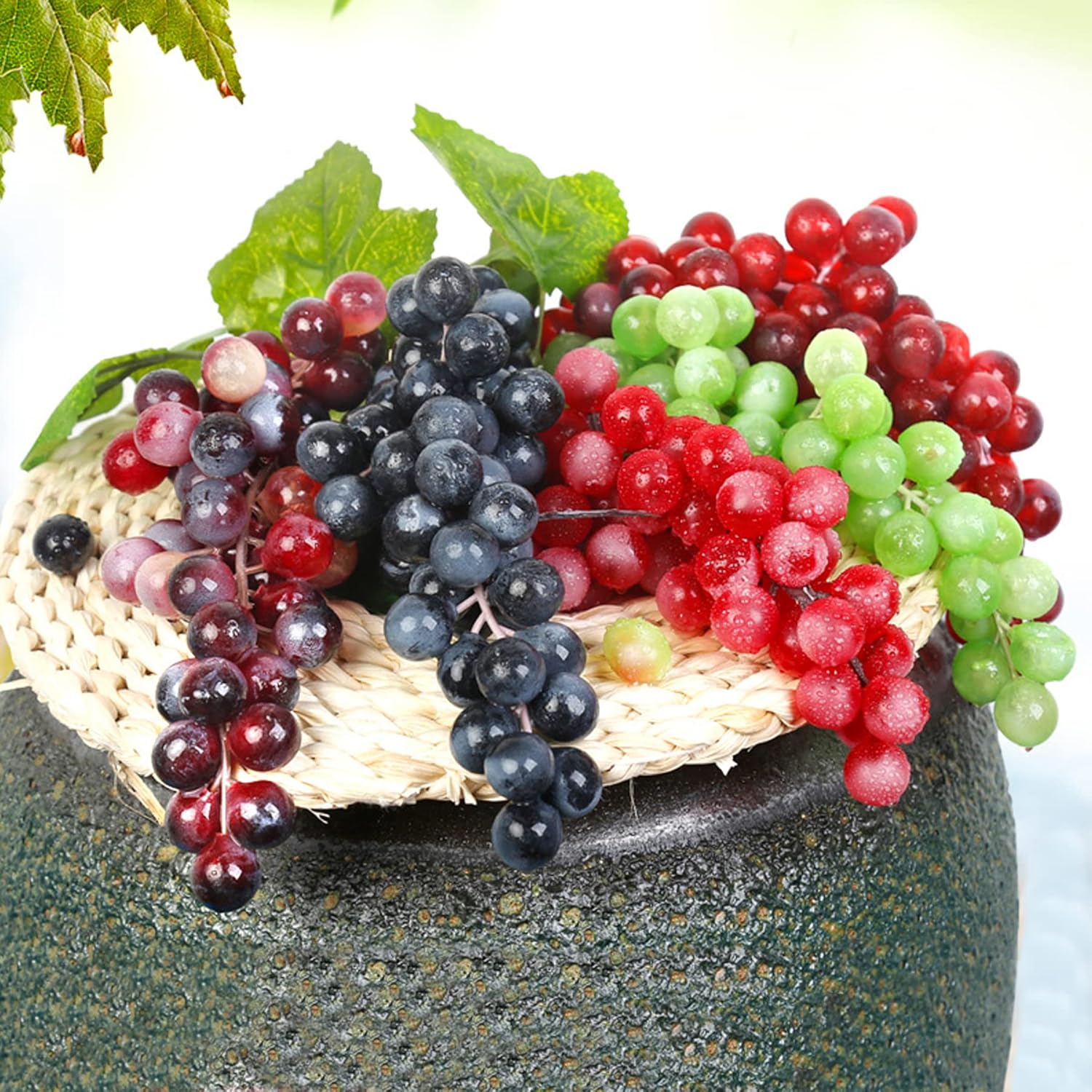 Woohome 4 Bunches Artificial Grapes with Vines