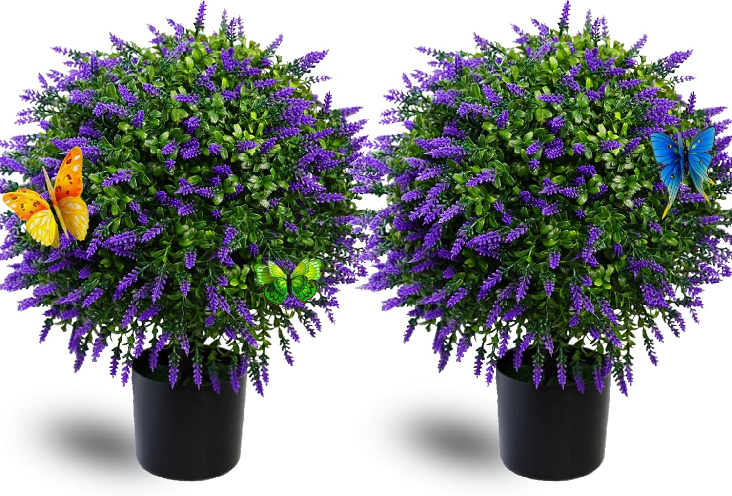 Artificial Lavender Topiary Ball Tree Set of 2 with 12 Butterflies