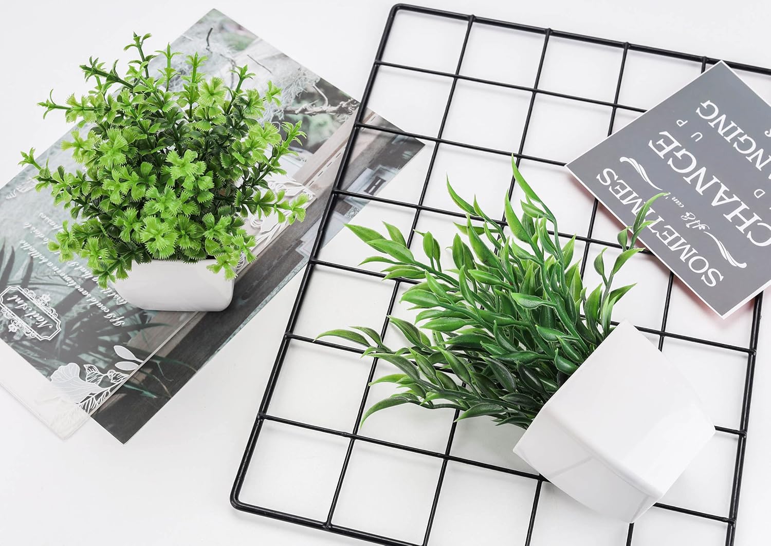 Der Rose 2 Pack Artificial Plants Mini Greenery Potted Decor