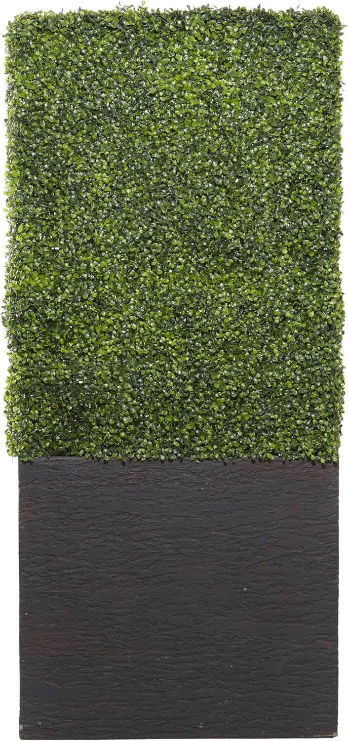 Deco 79 Artificial Topiary Boxwood Hedge with Black Cement Planter