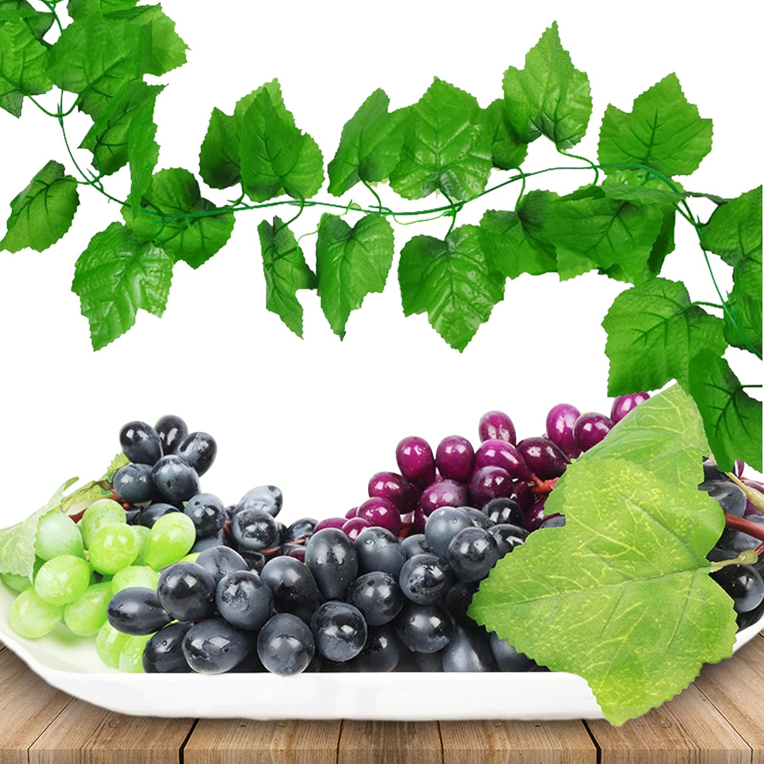Woohome 4 Bunches Artificial Grapes with Vines