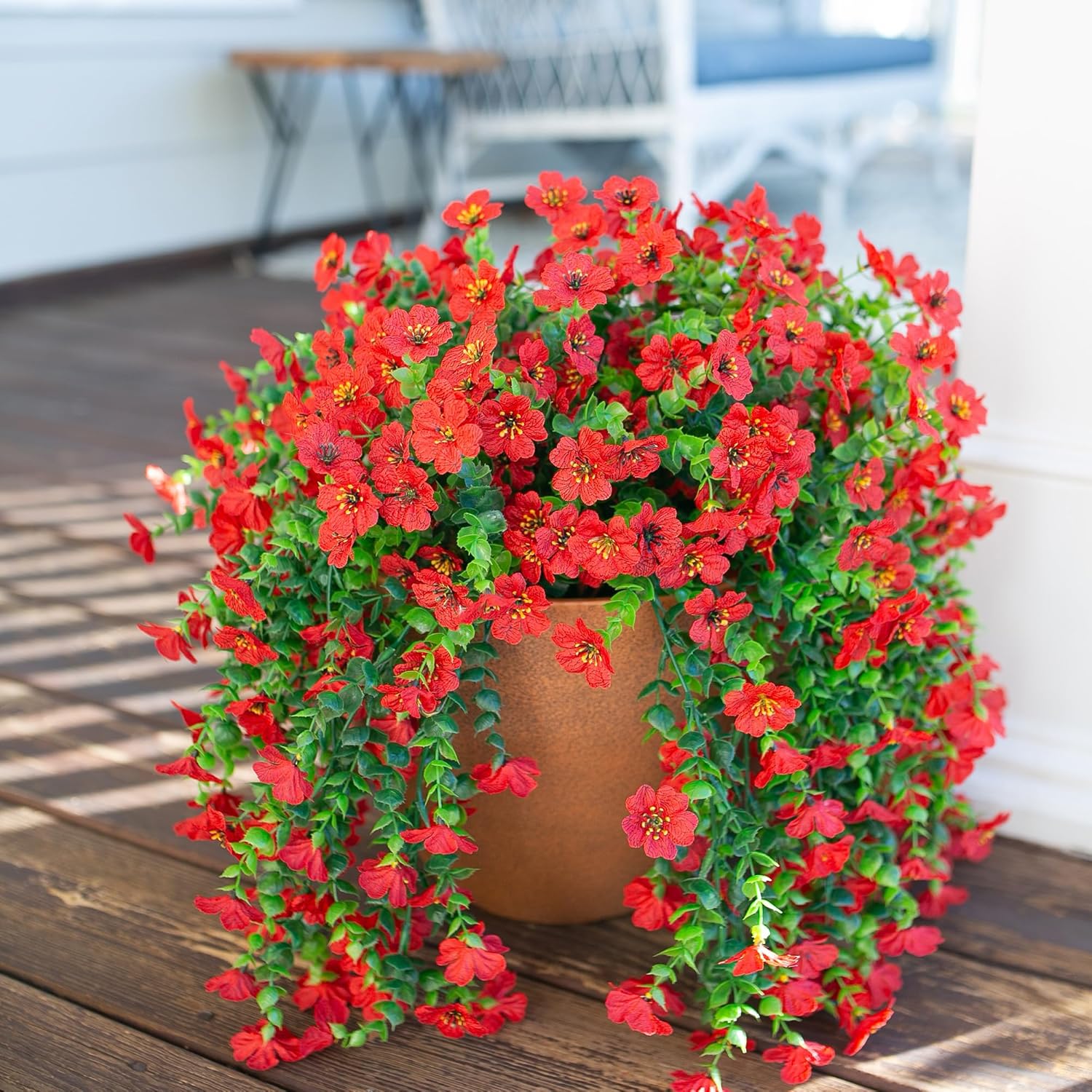 HyeFlora Artificial Hanging Flowers 2Pcs Red Spring Summer Decor