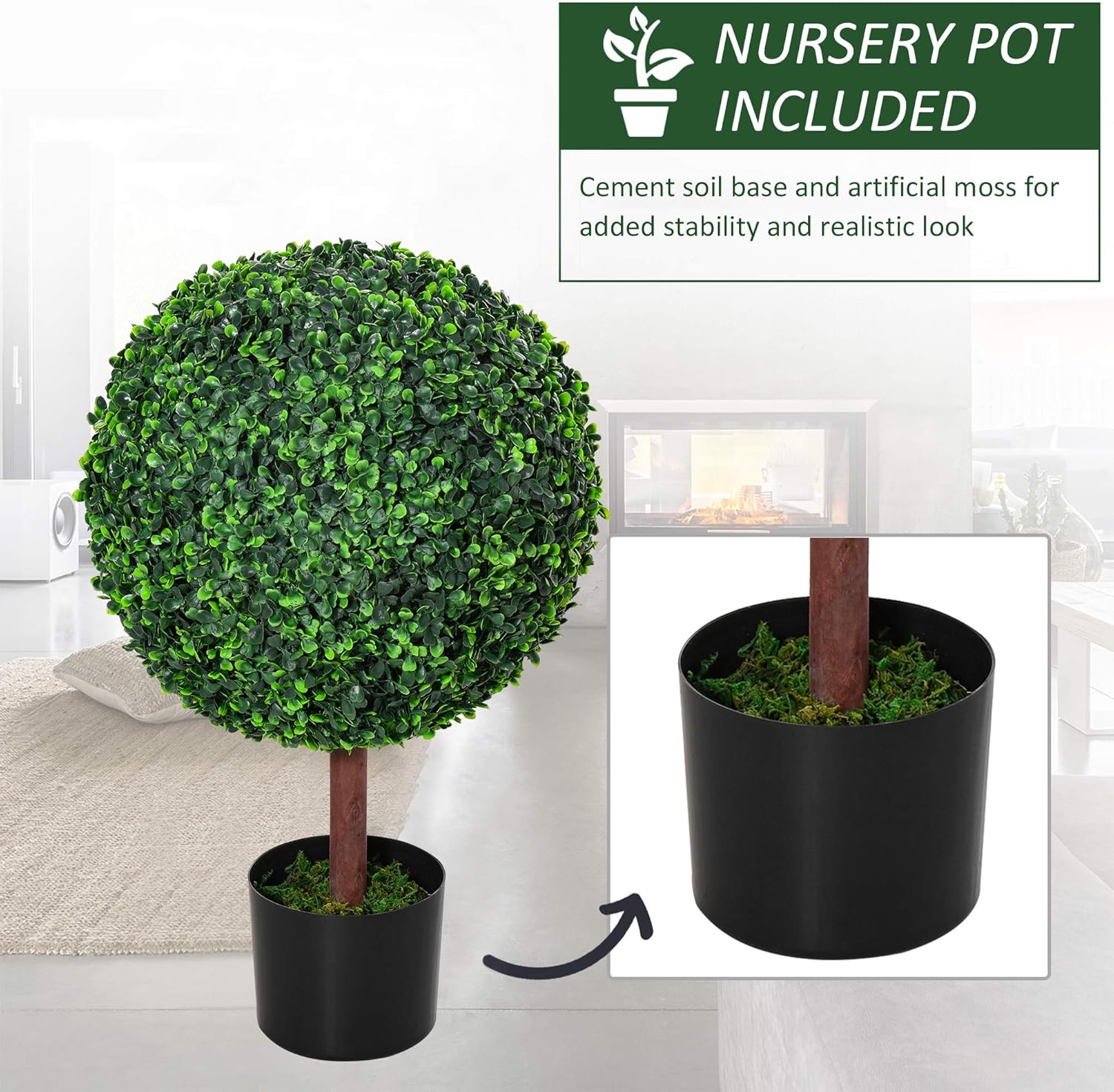 Outsunny 235 Artificial Boxwood Topiary Ball Tree