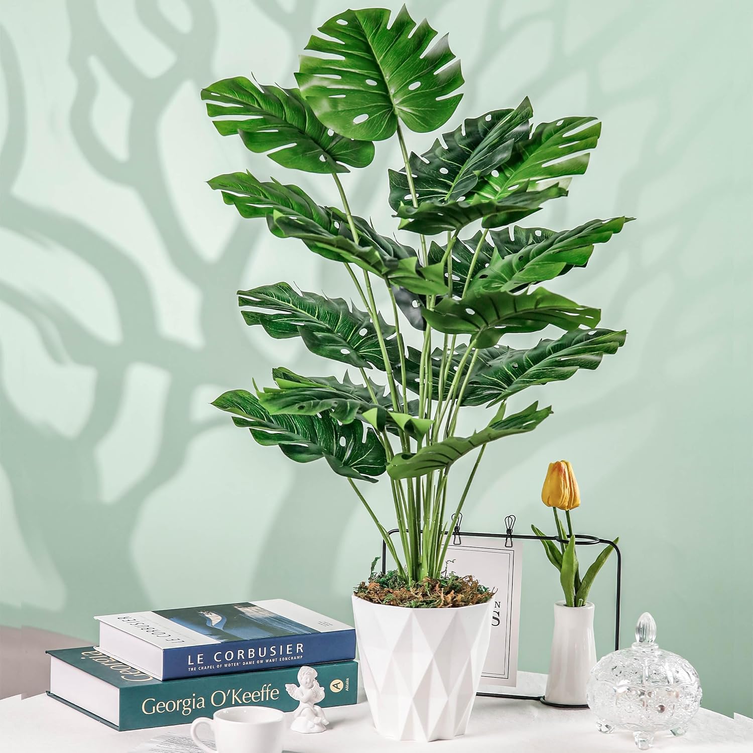 Der Rose 28 Inch Artificial Monstera Plant with White Pot
