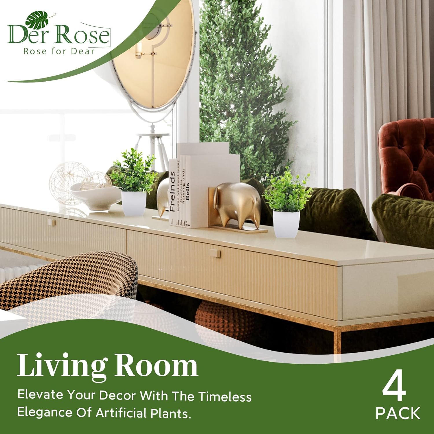 Der Rose 4 Pack Artificial Plants for Home Decor