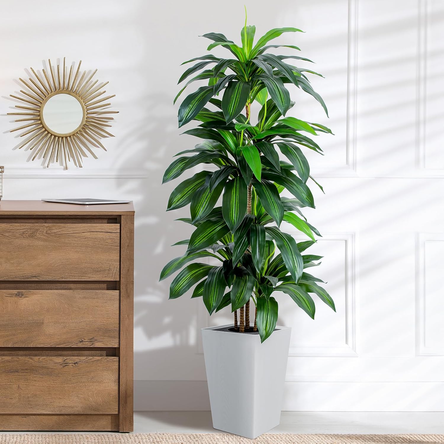 Flowworld Artificial Dracaena Tree 5ft Tall with White Planter