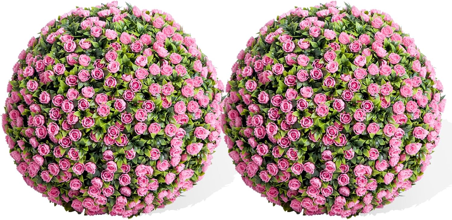 Garvee 177 Inch Artificial Topiary Balls Set of 2 Pink Rose
