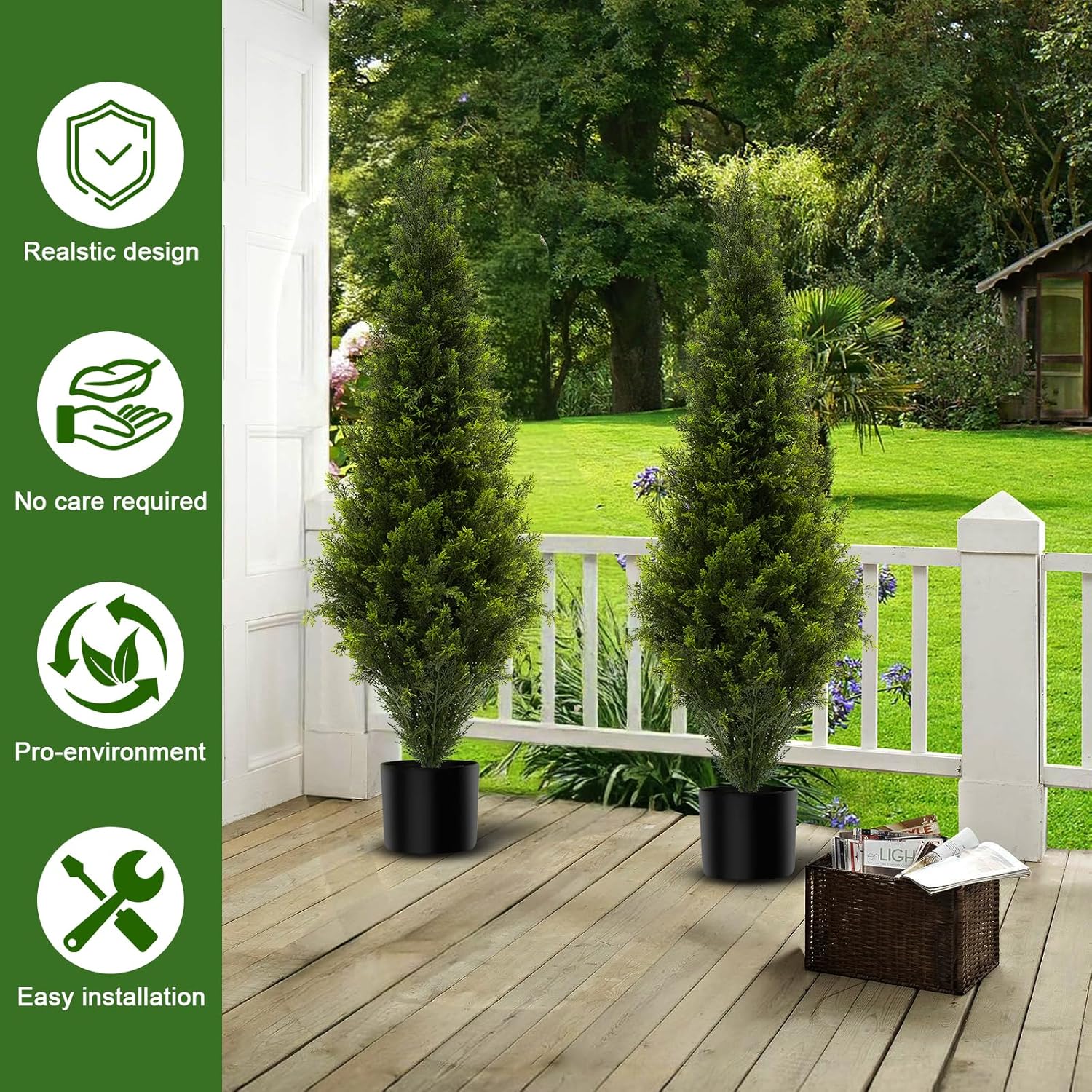 ENGREEN Artificial Cedar Topiary Trees 4FT Tall 2 Set