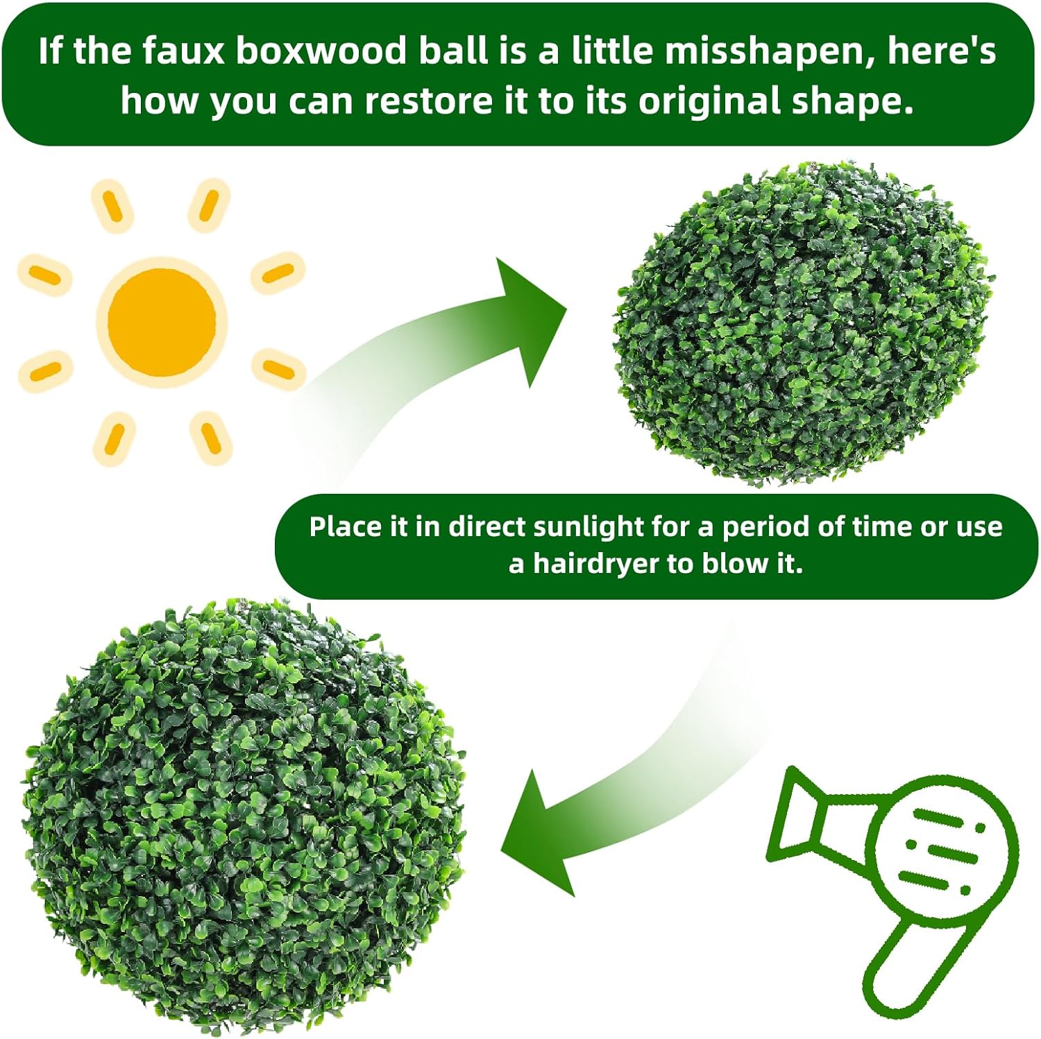 GarveeHome Artificial Topiary Balls 2 Pcs Outdoor Decor