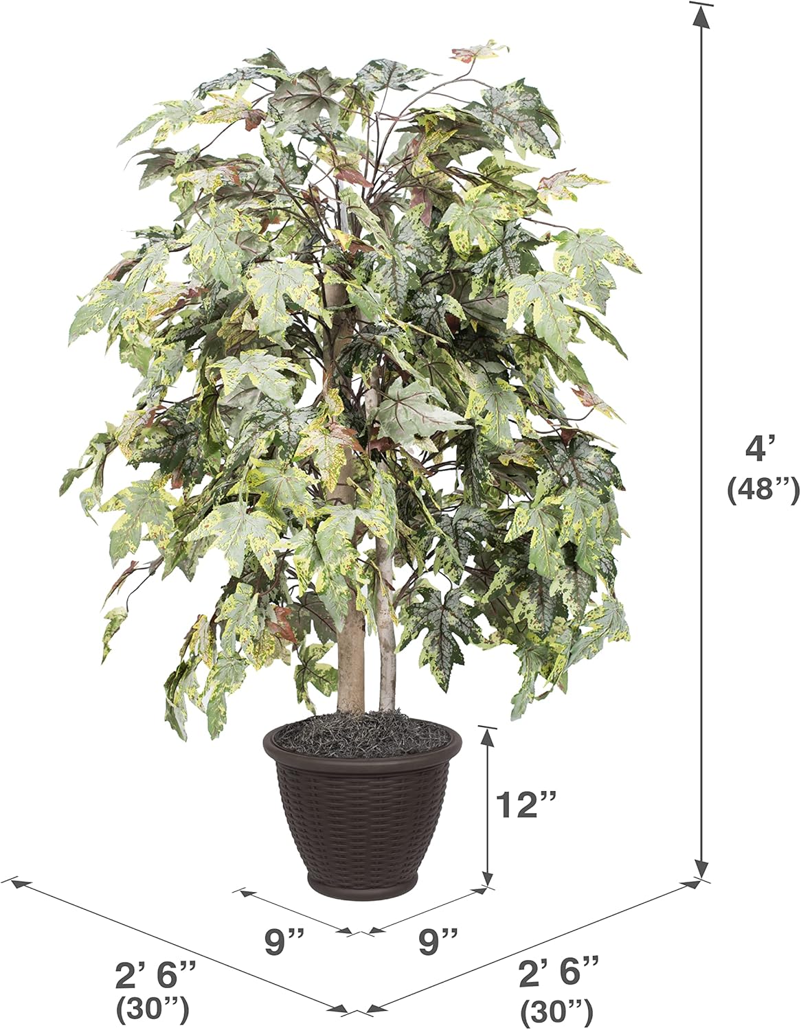 Vickerman 4 Foot Artificial Frosted Maple Bush with Brown Container