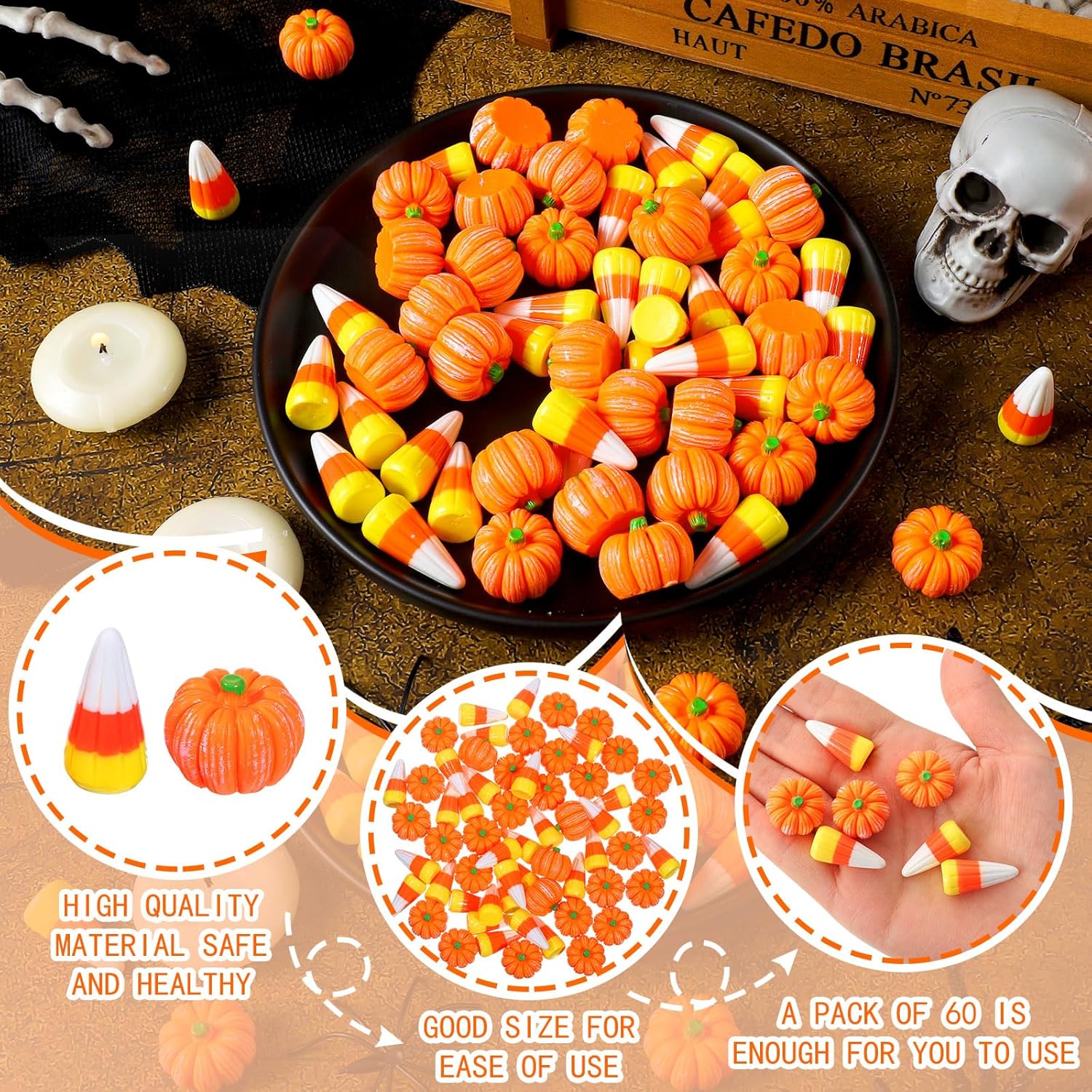 Wettarn 60 Pcs Halloween Resin Charms for DIY Crafts