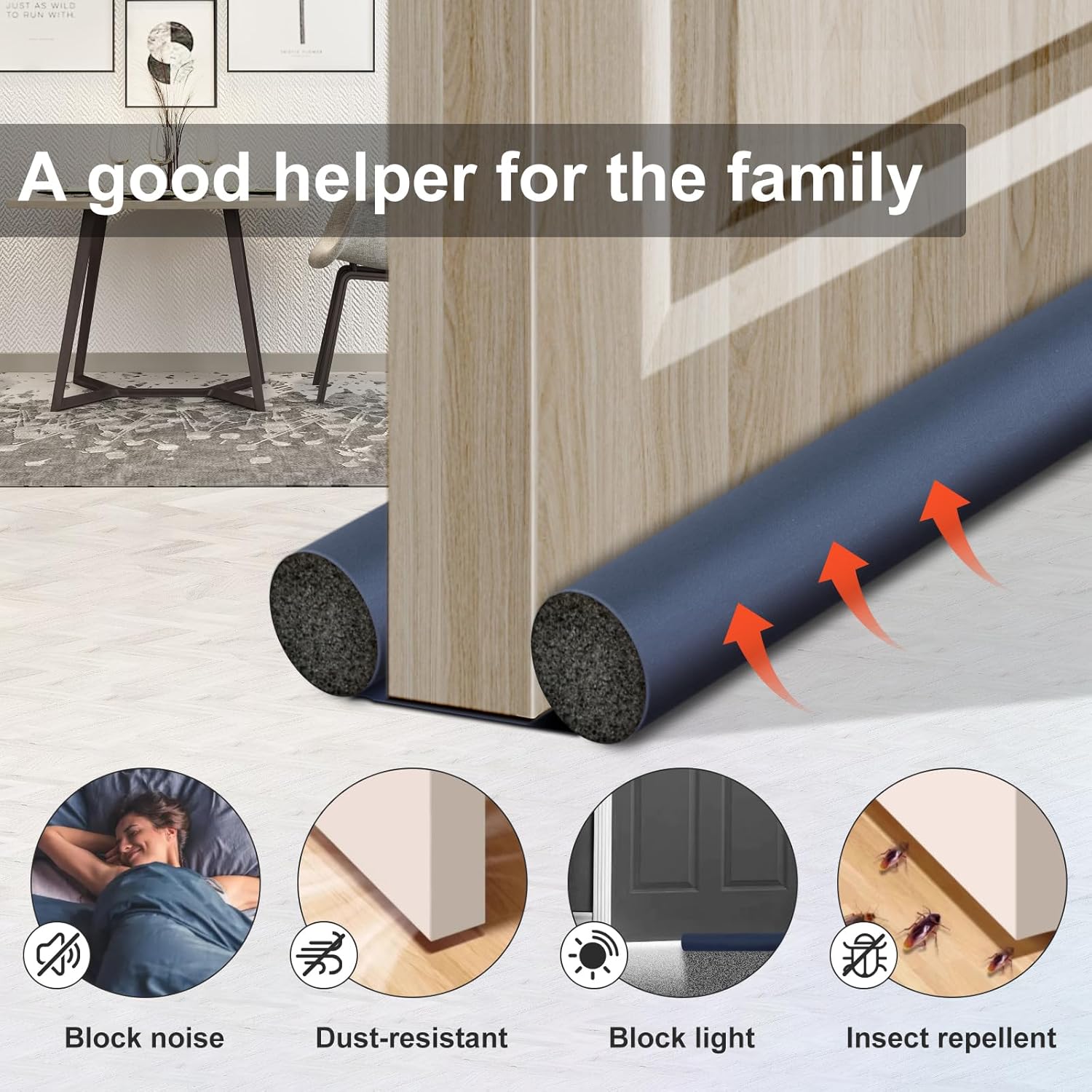 Adjustable Door Draft Stopper Gray 24-38 Inches
