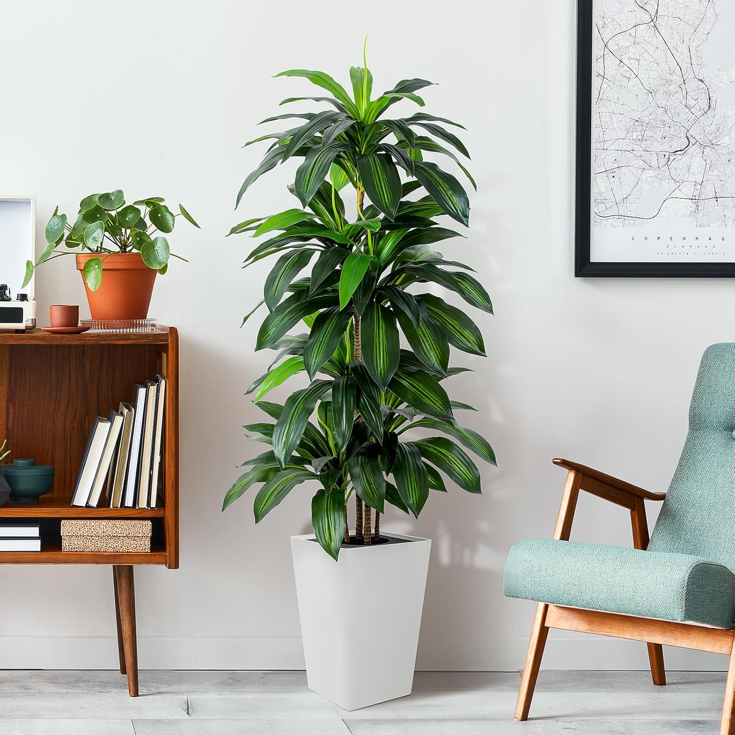 Flowworld Artificial Dracaena Tree 5ft Tall with White Planter
