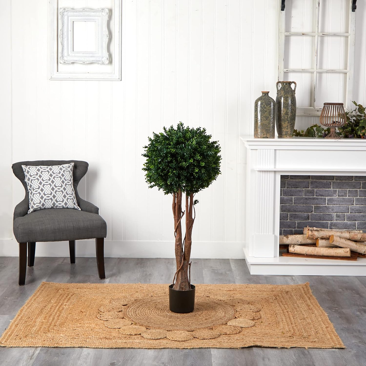 Nearly Natural 46 Inch Artificial Topiary Tree with Black Planter