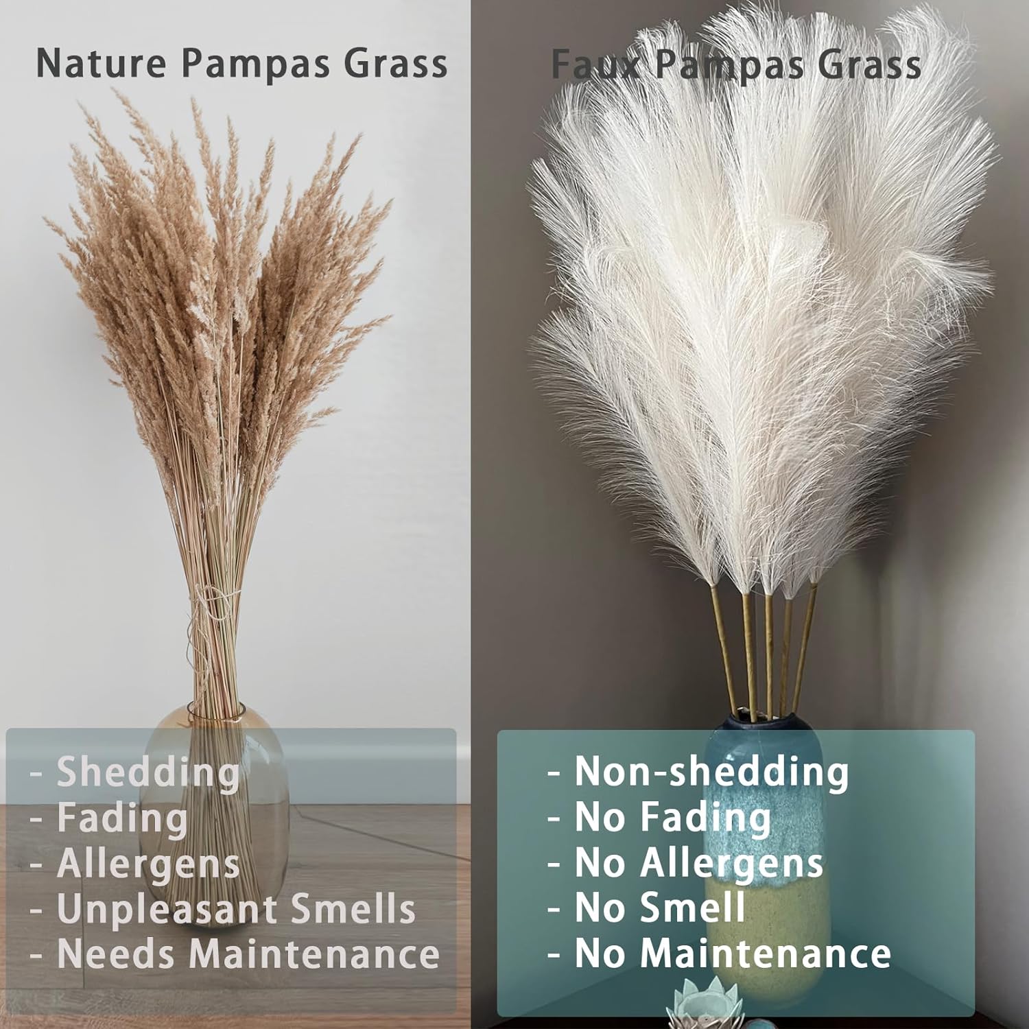 38 Inch 10 Stems White Pampas Grass Decor