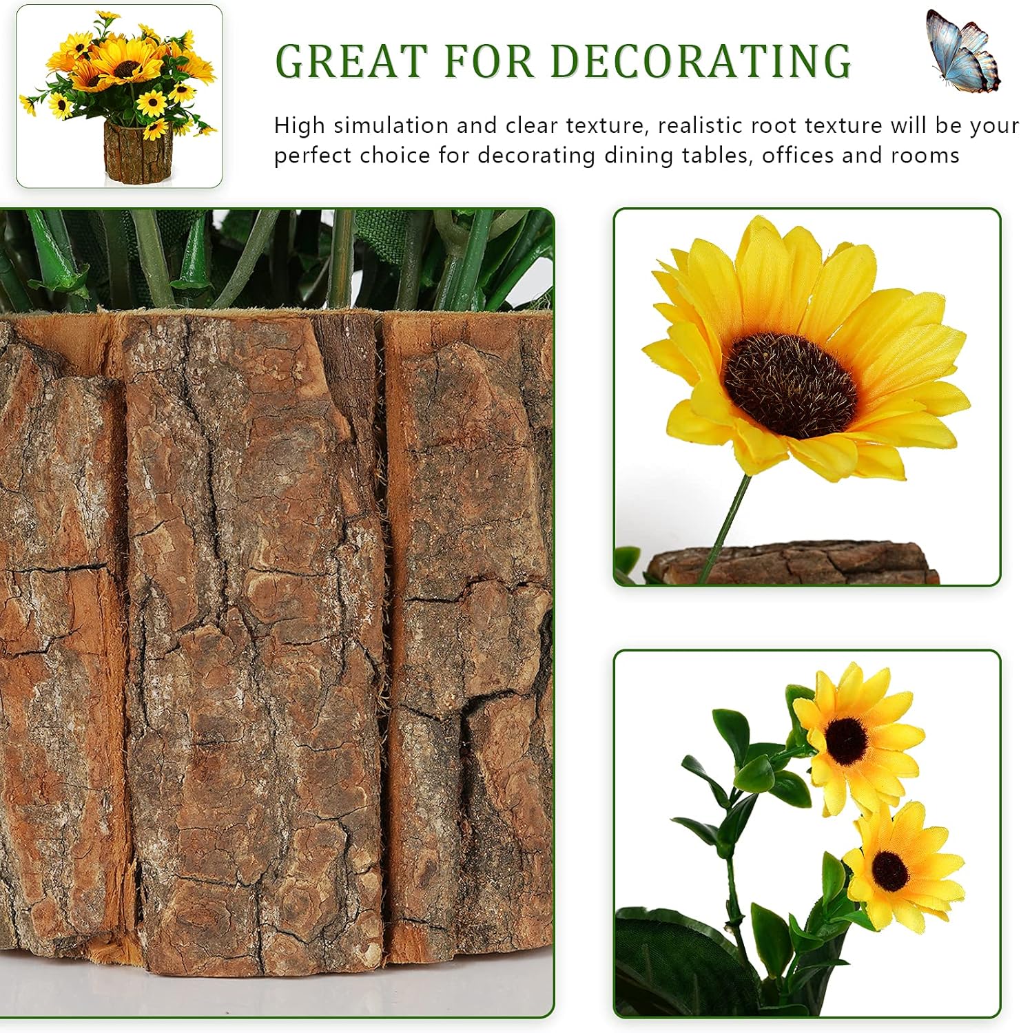 Lilithye Artificial Silk Sunflower Flower Vase Set of 2