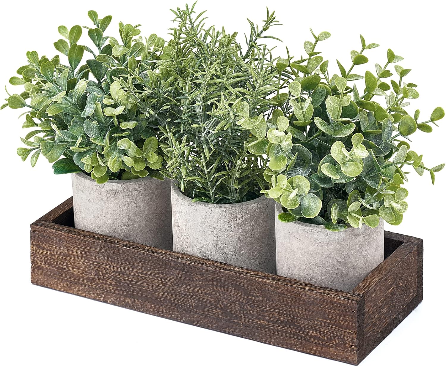 Dahey 3 Pack Mini Artificial Eucalyptus Plants with Wood Tray