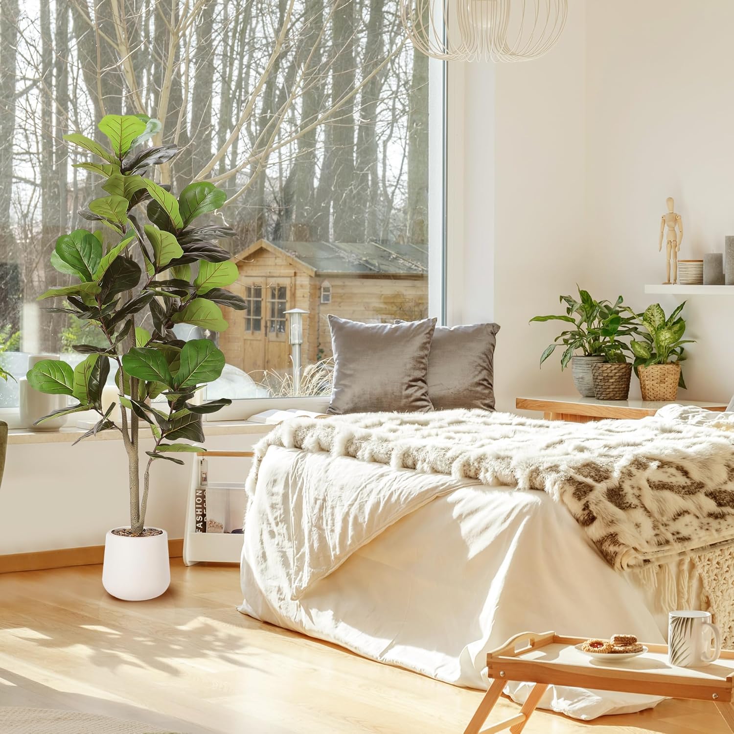 5ft Artificial Fiddle Leaf Fig Tree with White Planter