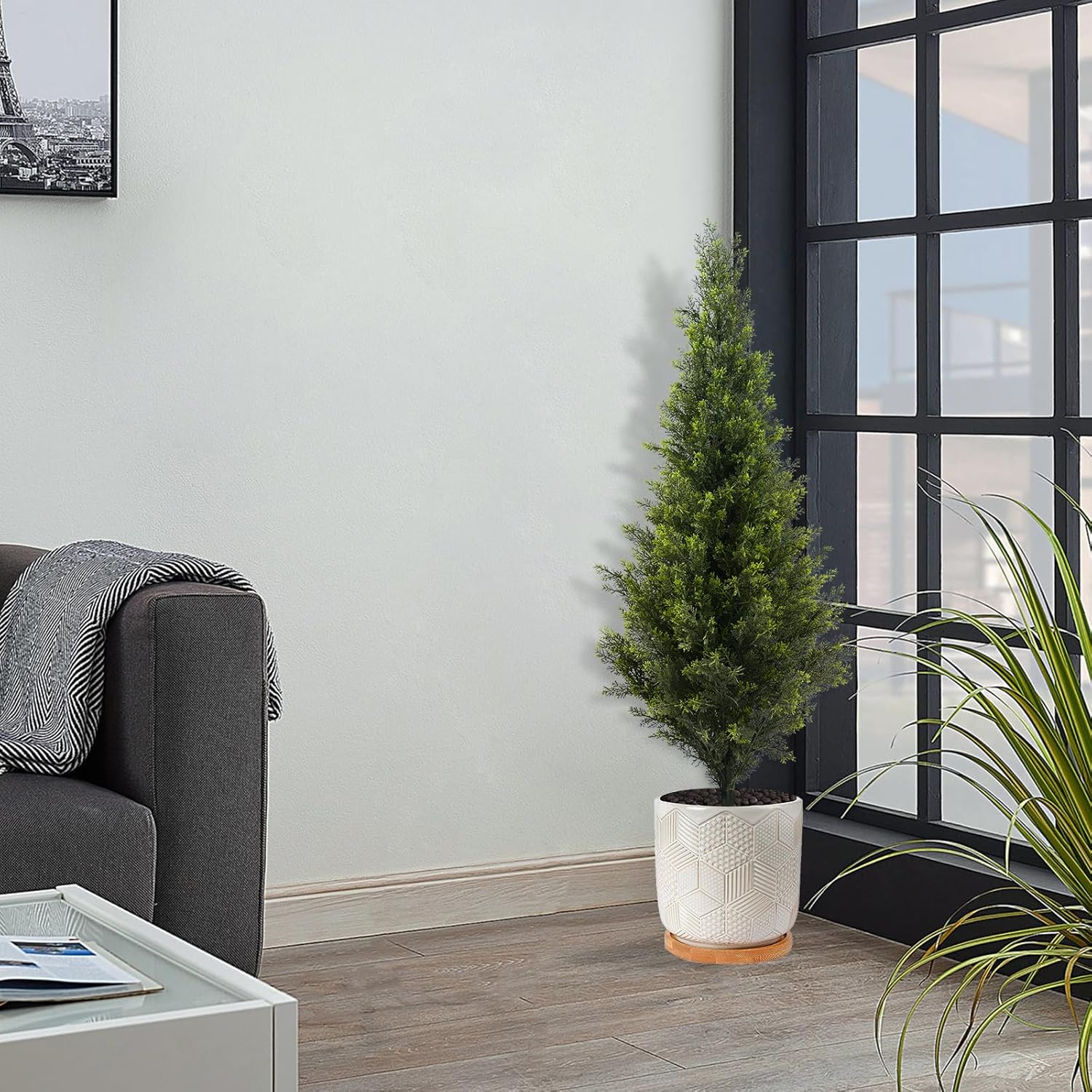 ENGREEN 3FT Artificial Cedar Topiary Trees 2 Pack