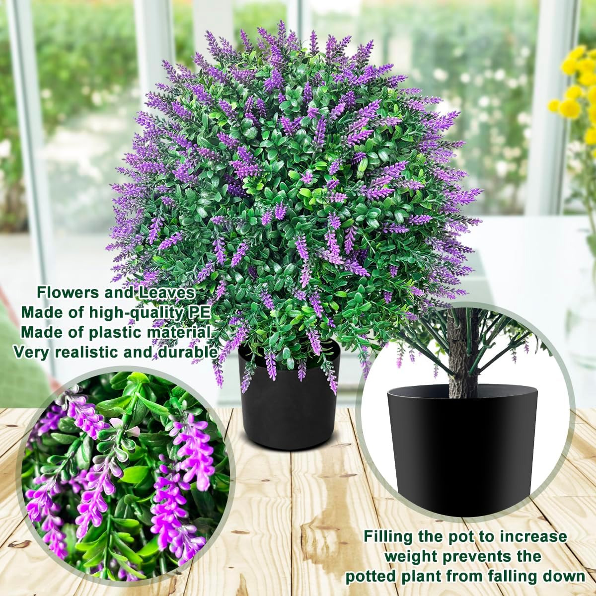 WAYNHUI Artificial Lavender Topiary Ball Trees Set of 2