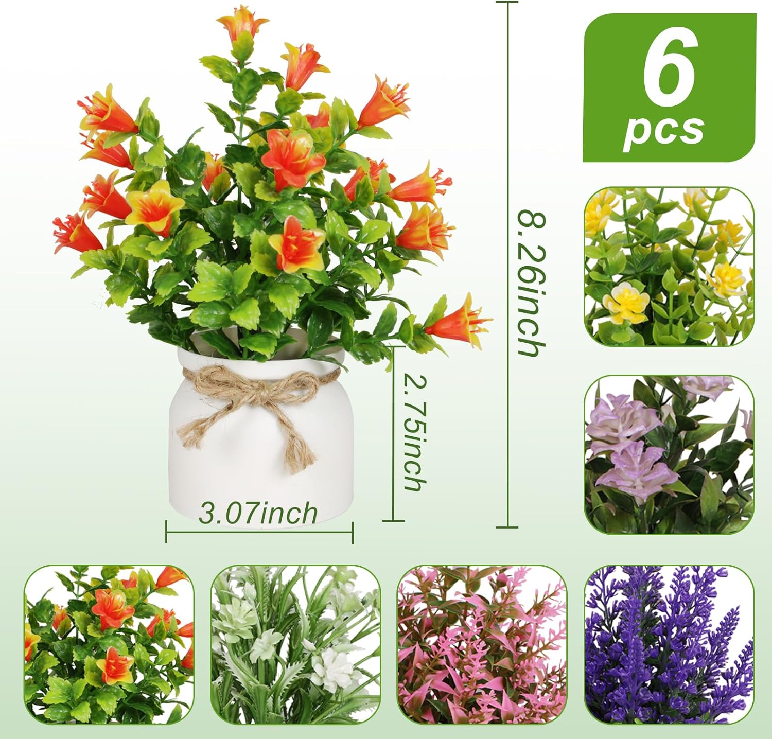 6pcs Artificial Pot Flowers Set for Home Office Decor