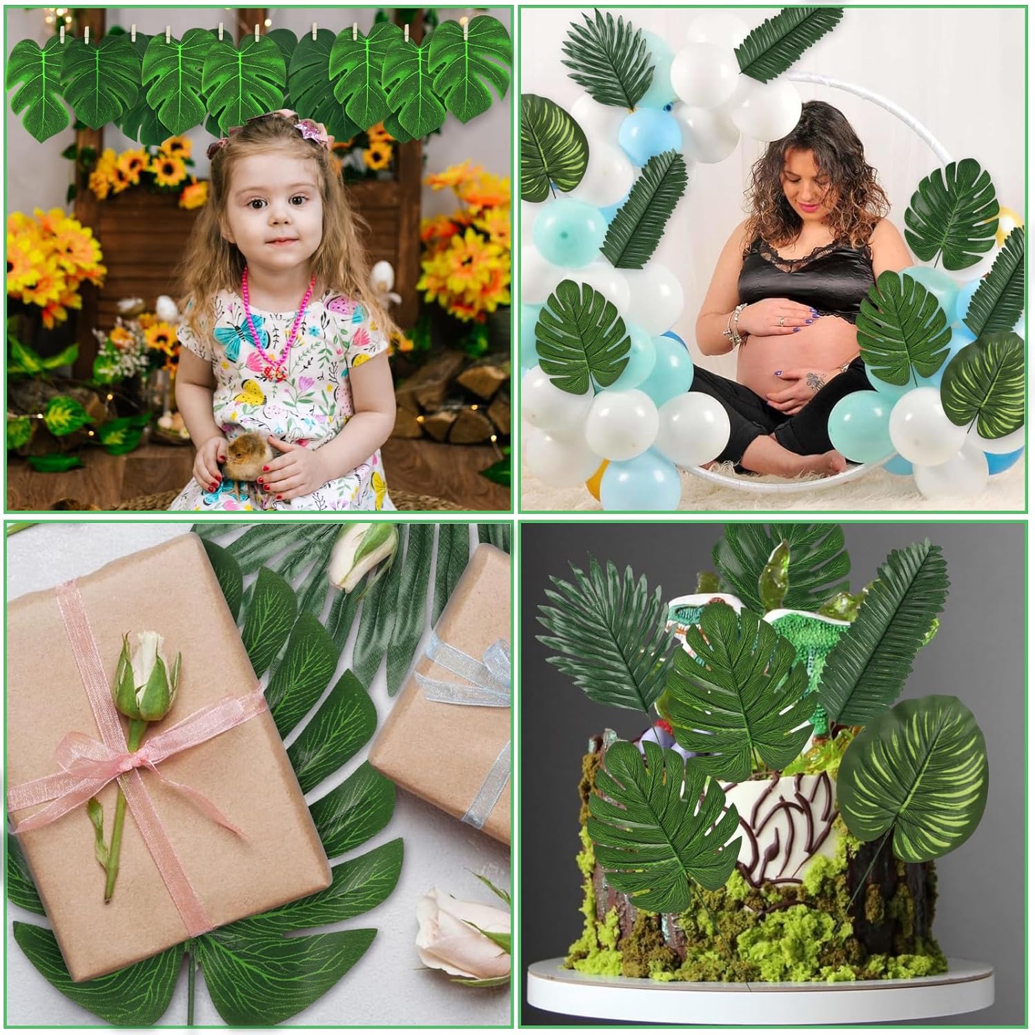 60 Pieces 4 Kinds Artificial Palm Leaves with Stems