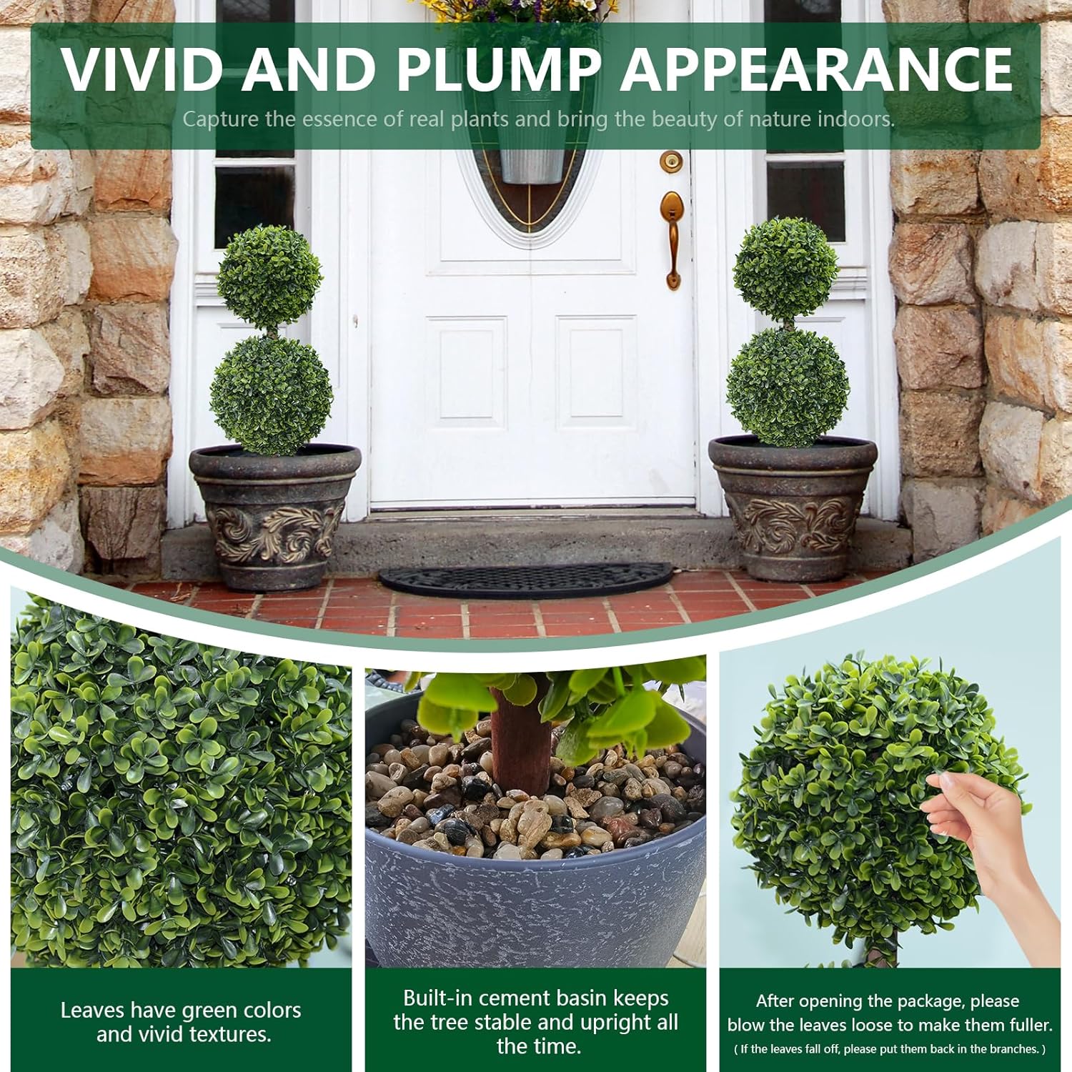 UNADRA Faux Boxwood Topiary Plants 2 Pack 24 Inch Artificial