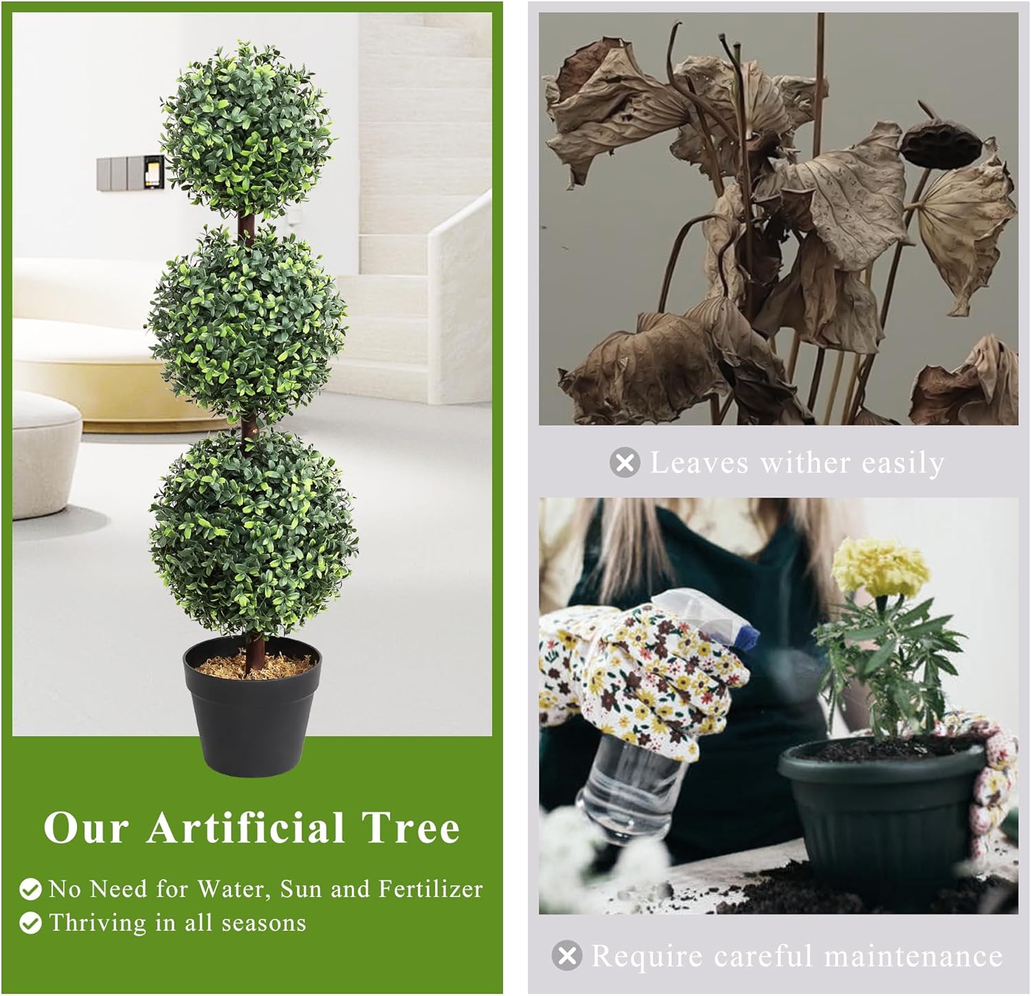 35 Inch Artificial Triple Ball Boxwood Topiary Tree Set of 2
