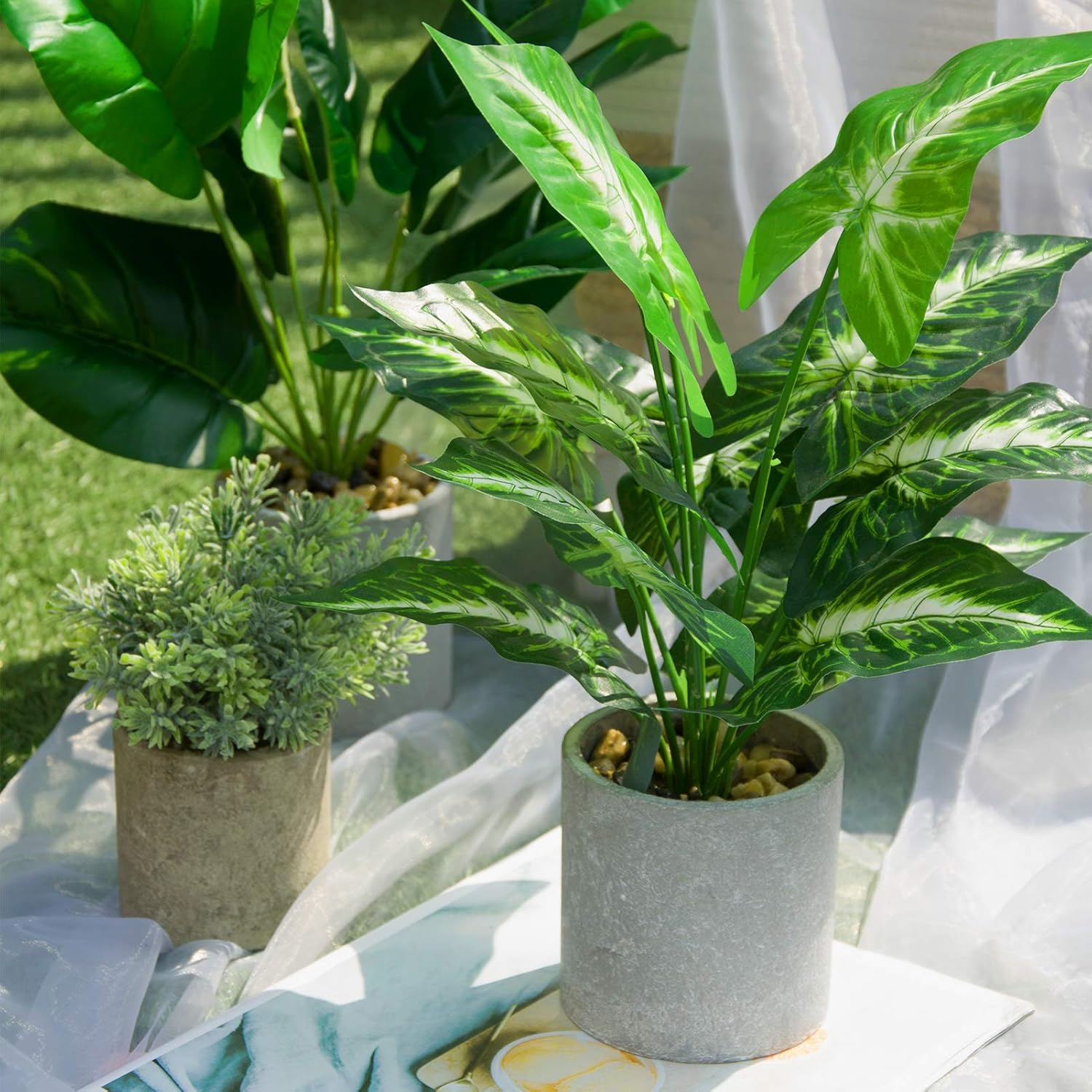 16 Inch Artificial Taro Plants for Home Office Decor