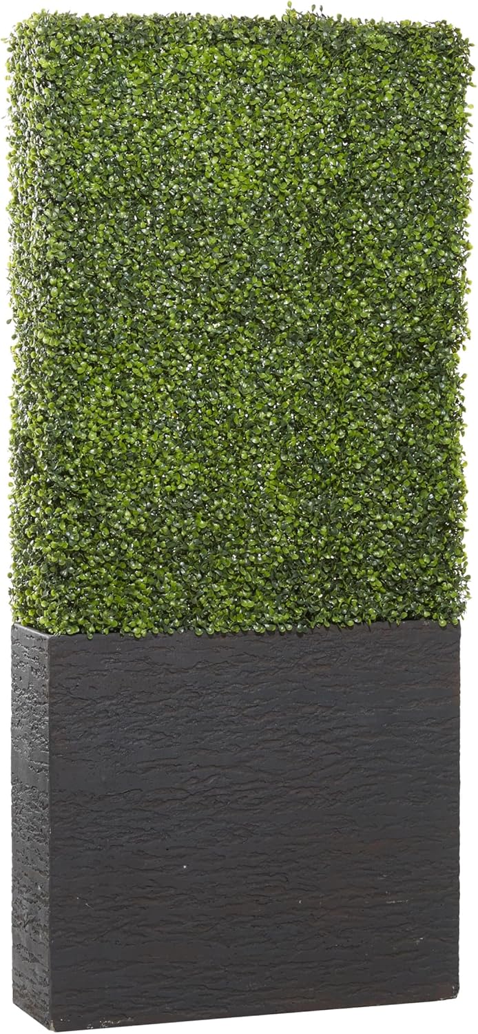 Deco 79 Artificial Topiary Boxwood Hedge with Black Cement Planter
