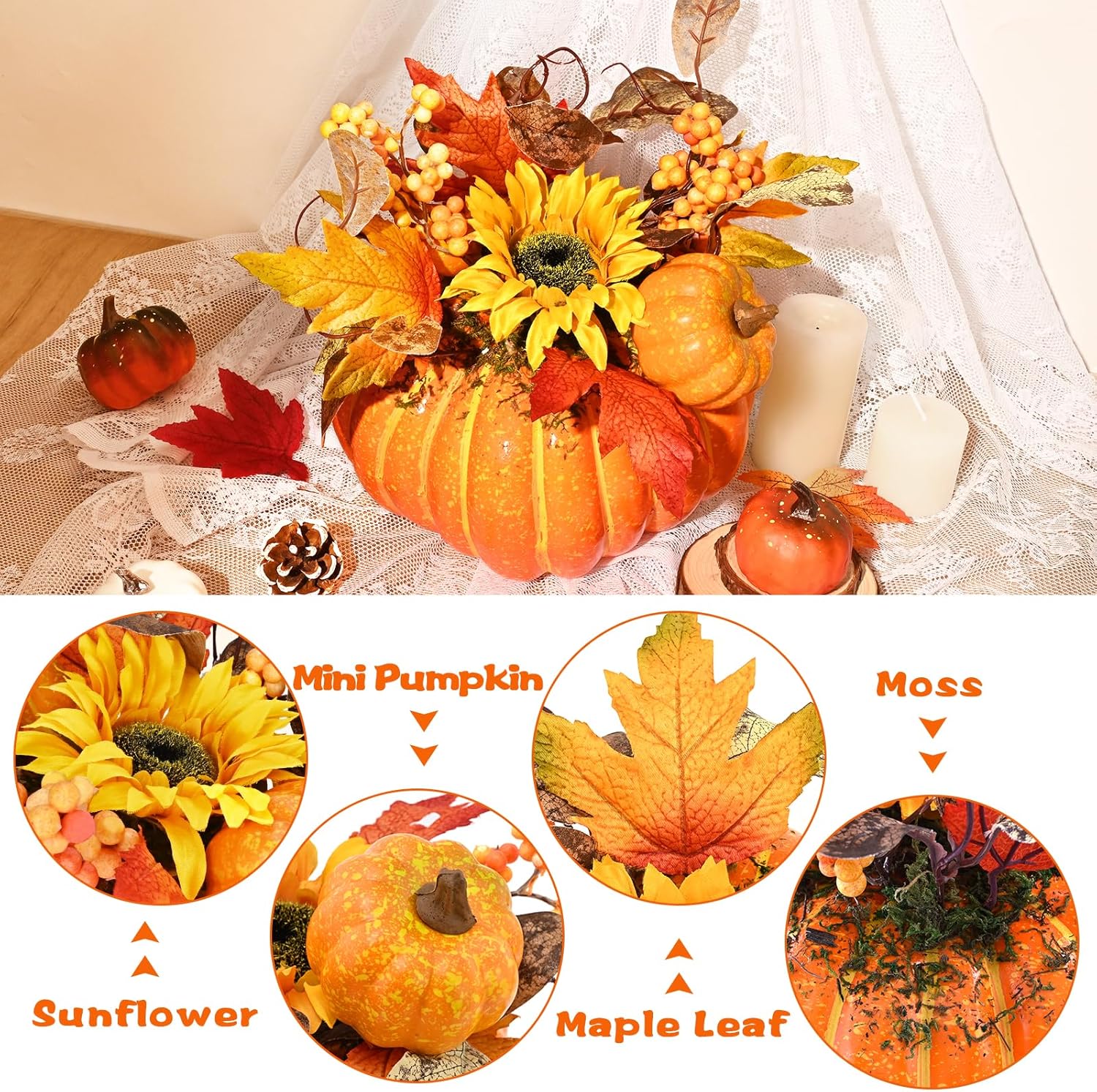 Waipfaru Fall Decor Centerpieces with Lights