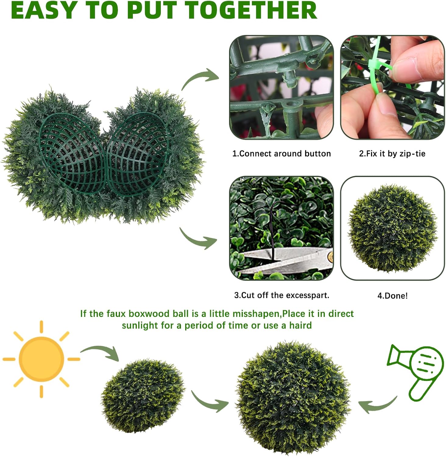Garvee Artificial Cedar Topiary Balls 2 Pcs 19 Inch