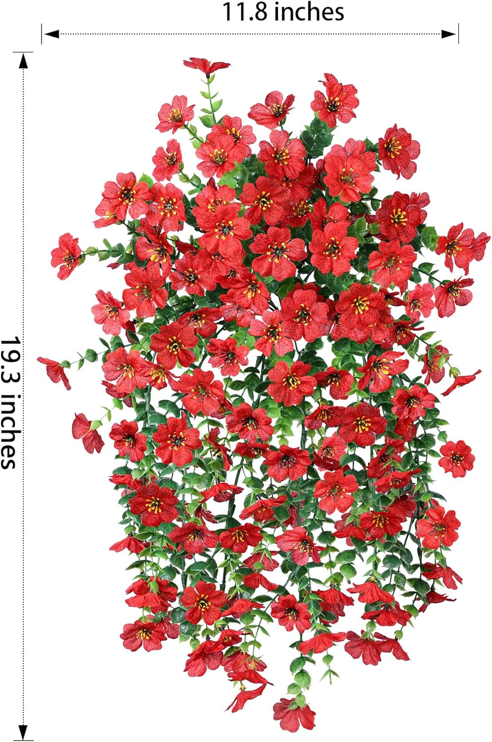 HyeFlora Artificial Hanging Flowers 2Pcs Red Spring Summer Decor