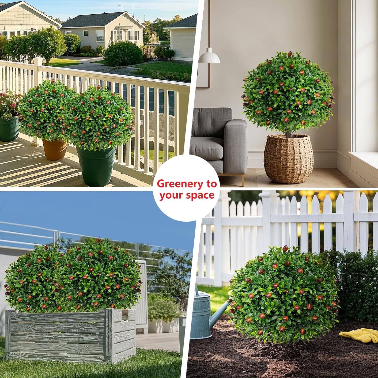 Artificial Olive Topiary Ball Trees 2 Pack 16 Inches UV Resistant