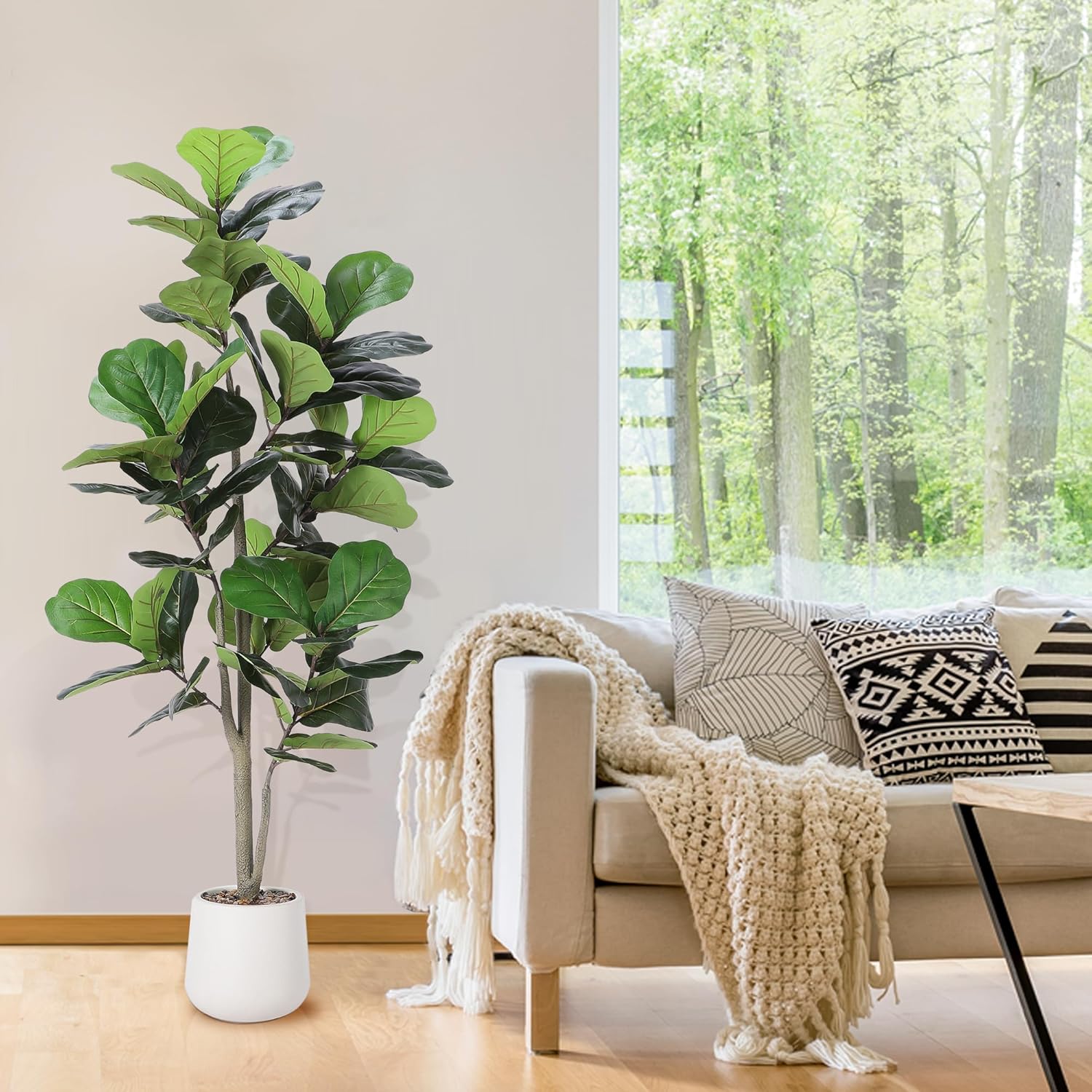 5ft Artificial Fiddle Leaf Fig Tree with White Planter