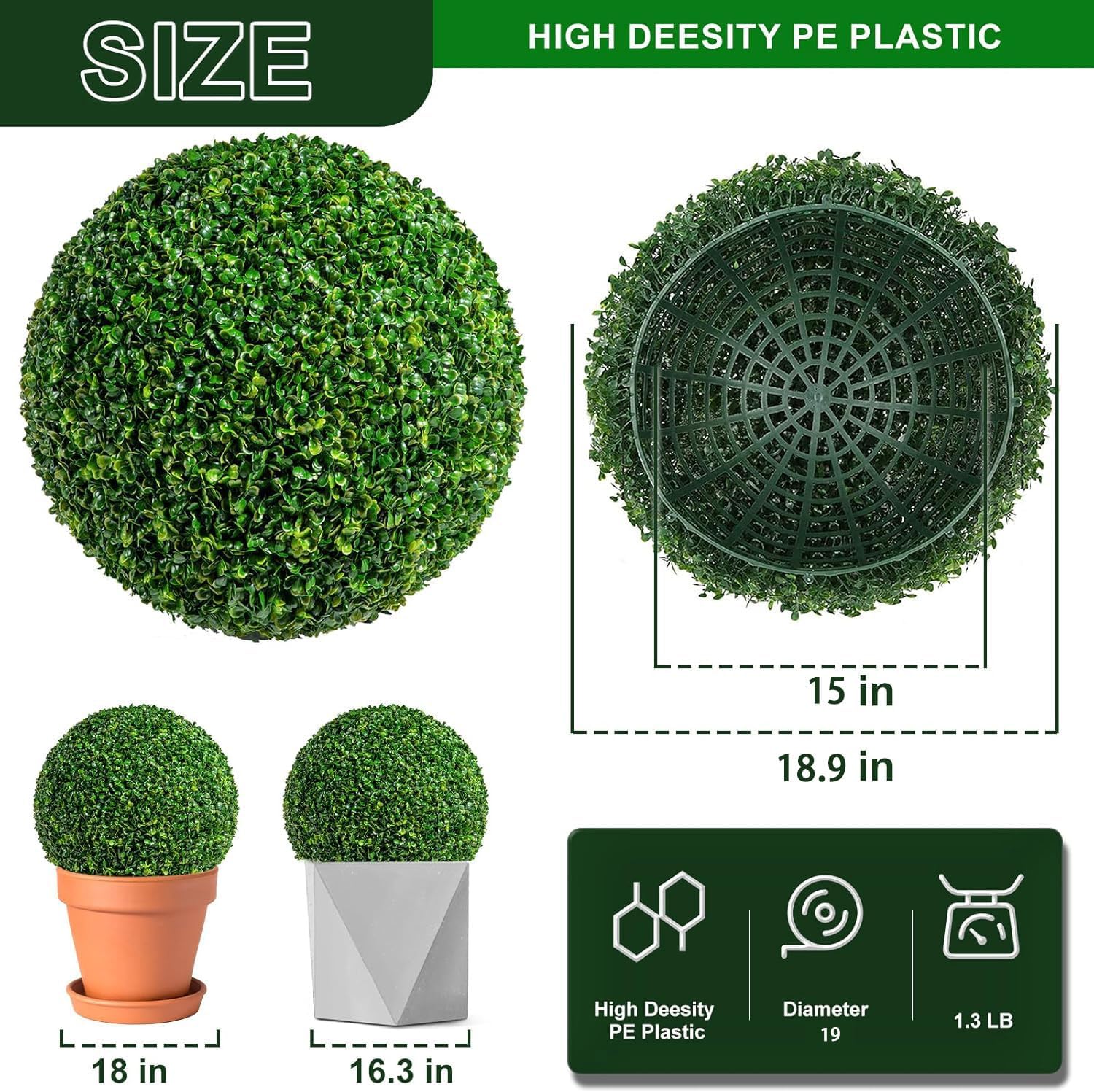 DANF 2 Pack Artificial Topiary Boxwood Balls 19 Inch Green