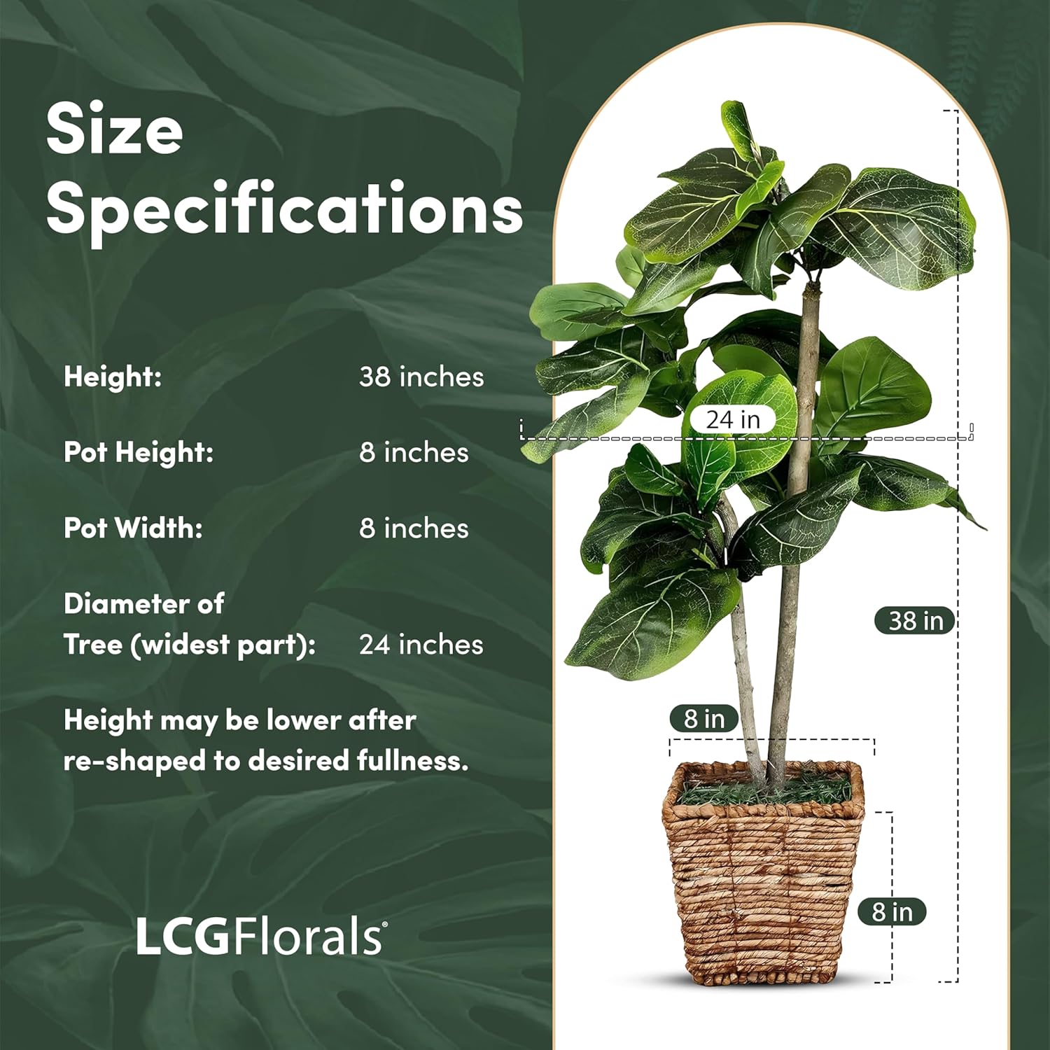 38 Inch Artificial Fig Tree in Woven Basket with Real Wood Trunk