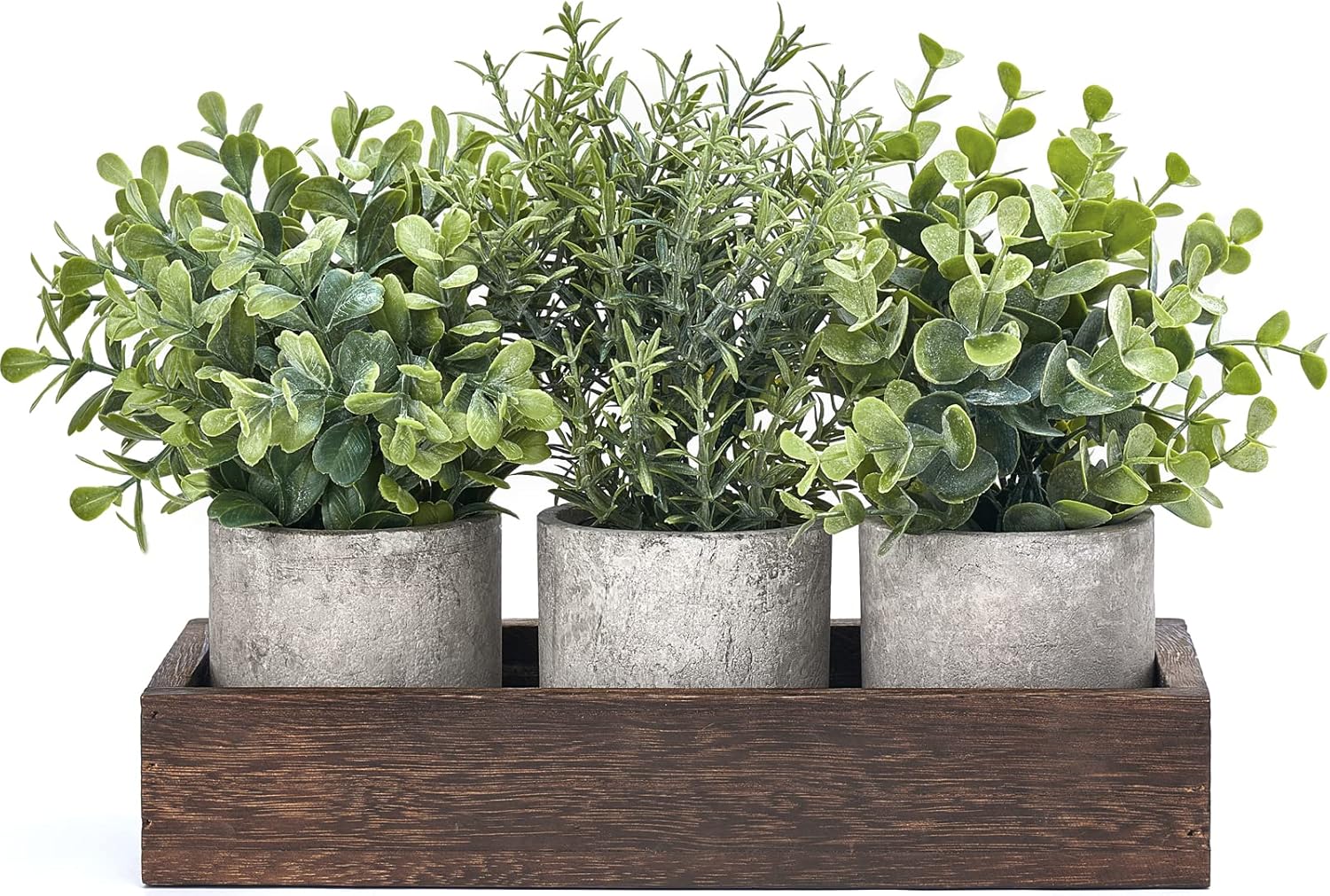 Dahey 3 Pack Mini Artificial Eucalyptus Plants with Wood Tray