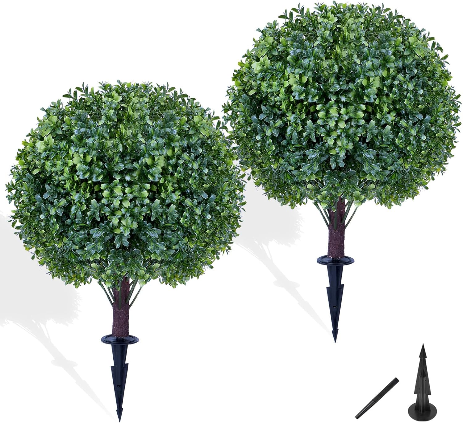 Artificial Boxwood Sphere Bushes Set of 2 UV Resistant Lifelike Topiaries