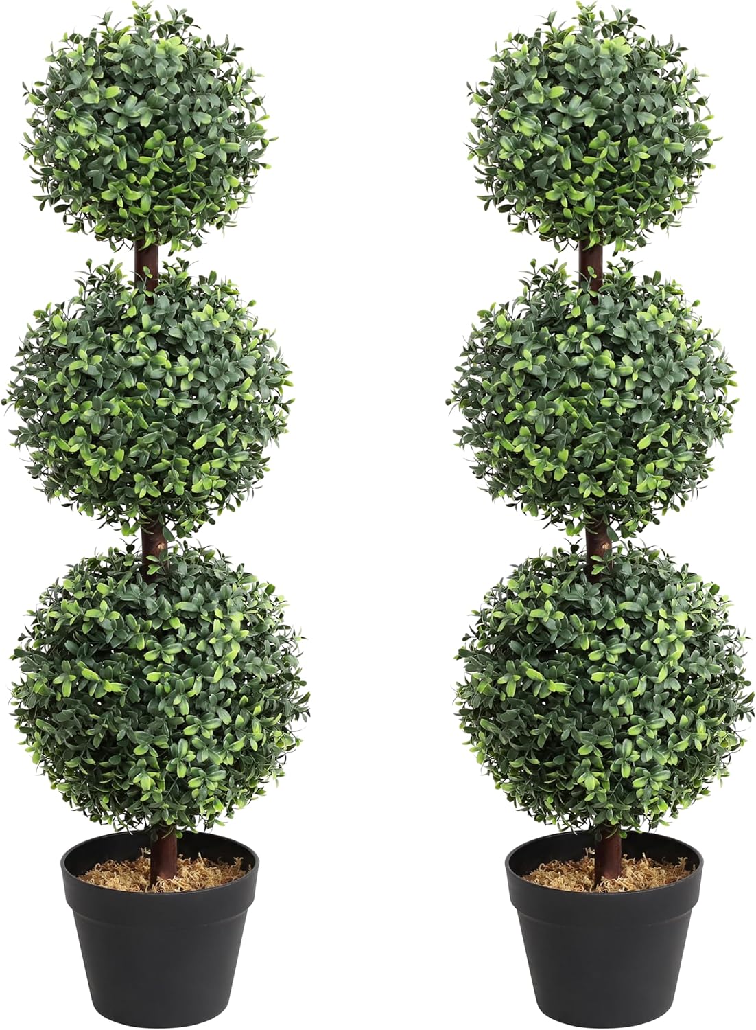 35 Inch Artificial Triple Ball Boxwood Topiary Tree Set of 2