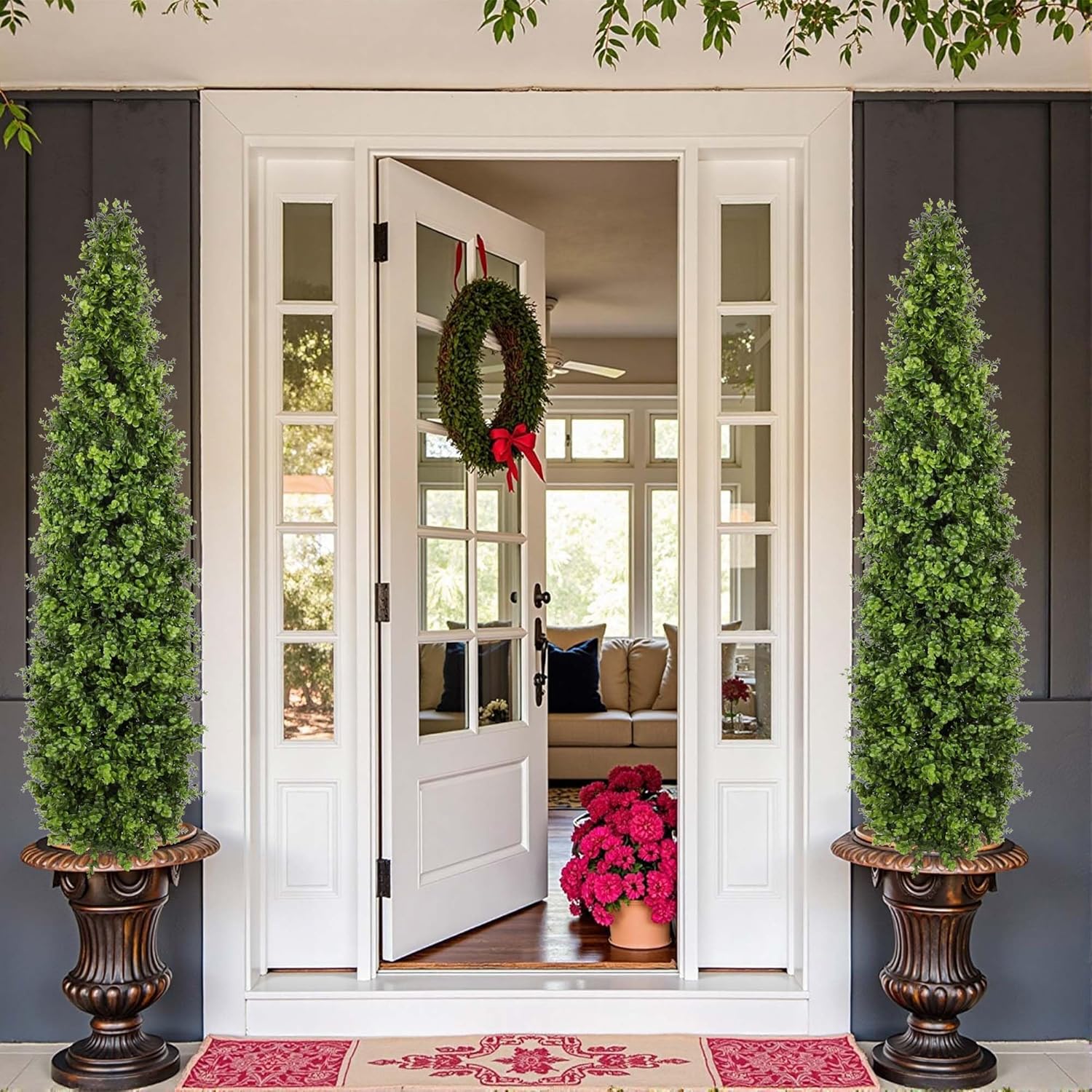 5FT Artificial Boxwood Topiary Tree 2 Pack for Home Office Garden