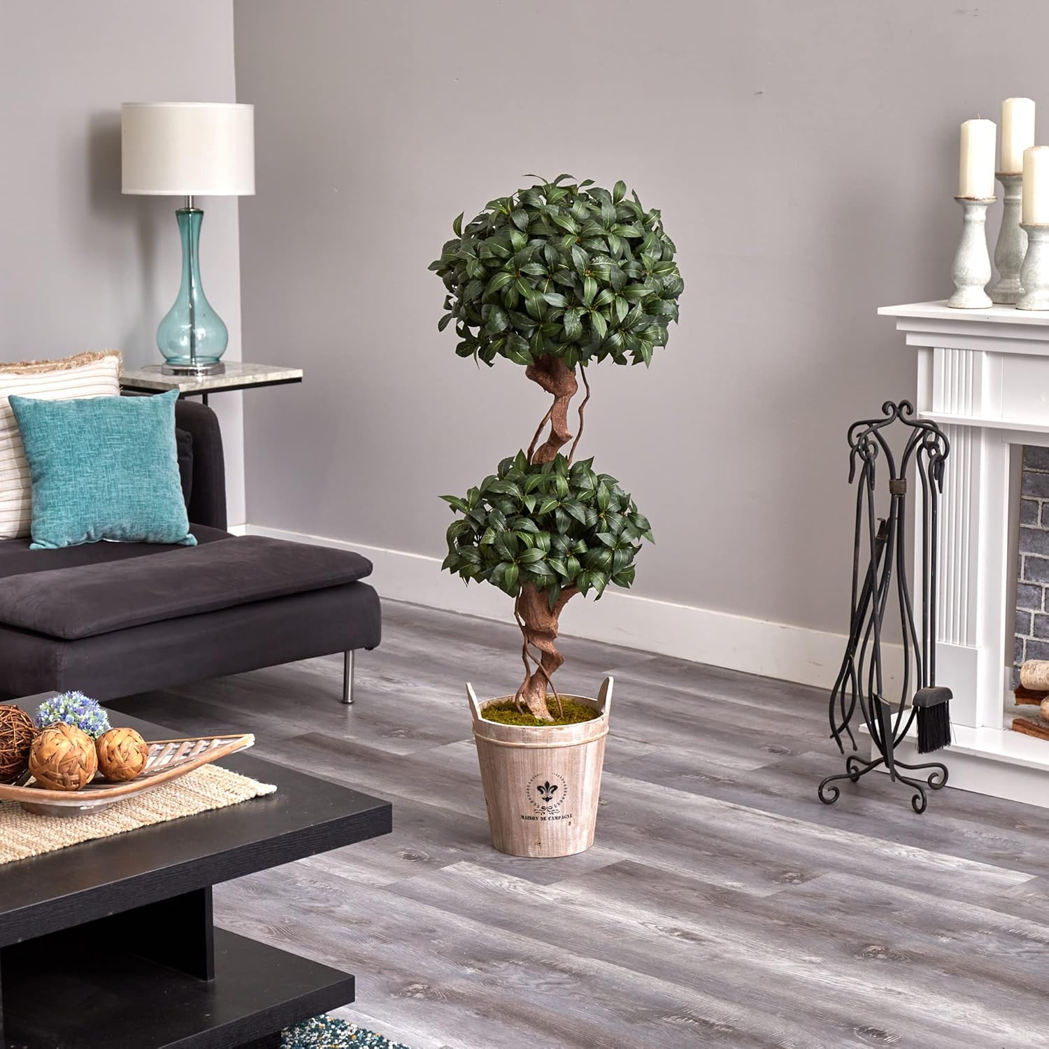 Nearly Natural 45ft Sweet Bay Double Topiary Artificial Tree