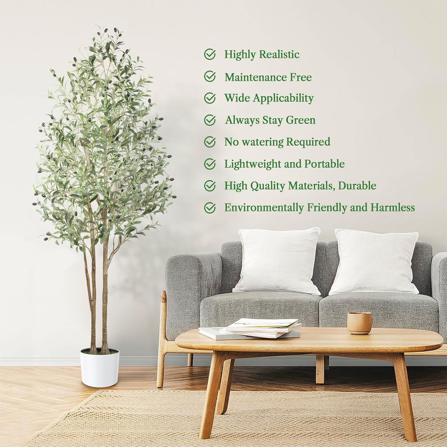 6ft Artificial Olive Tree with Natural Wood Trunk and Lifelike Fruits