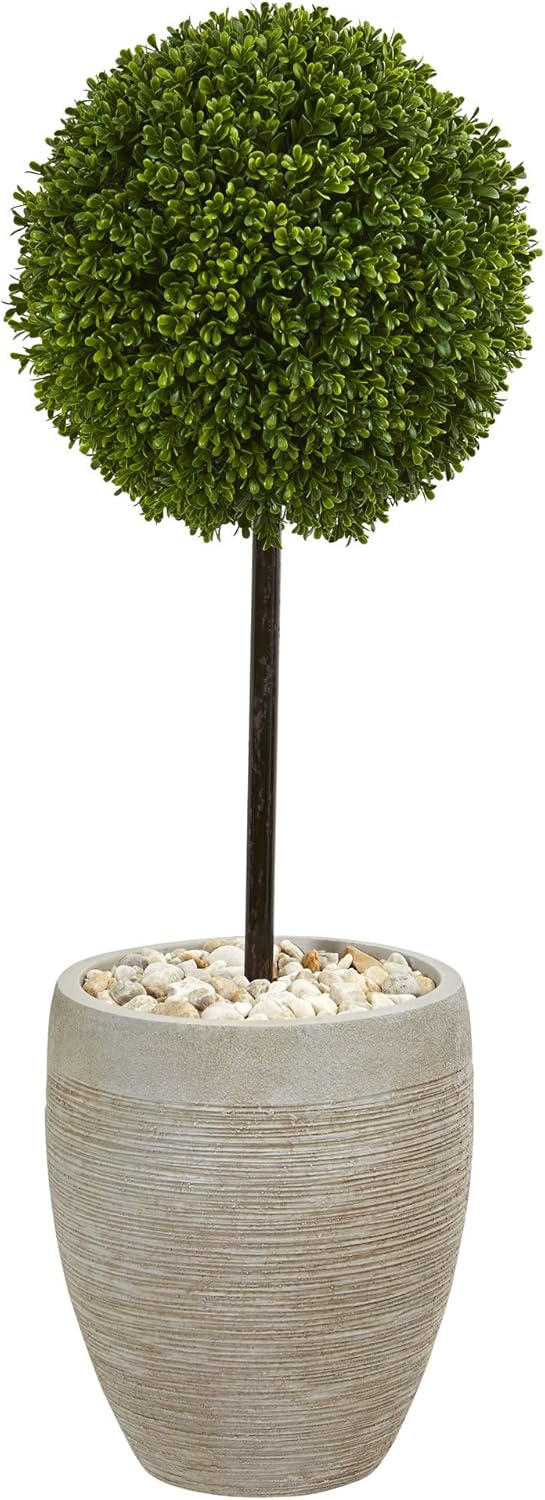Nearly Natural 3ft Boxwood Ball Topiary Artificial Tree in Oval Planter UV Resistant